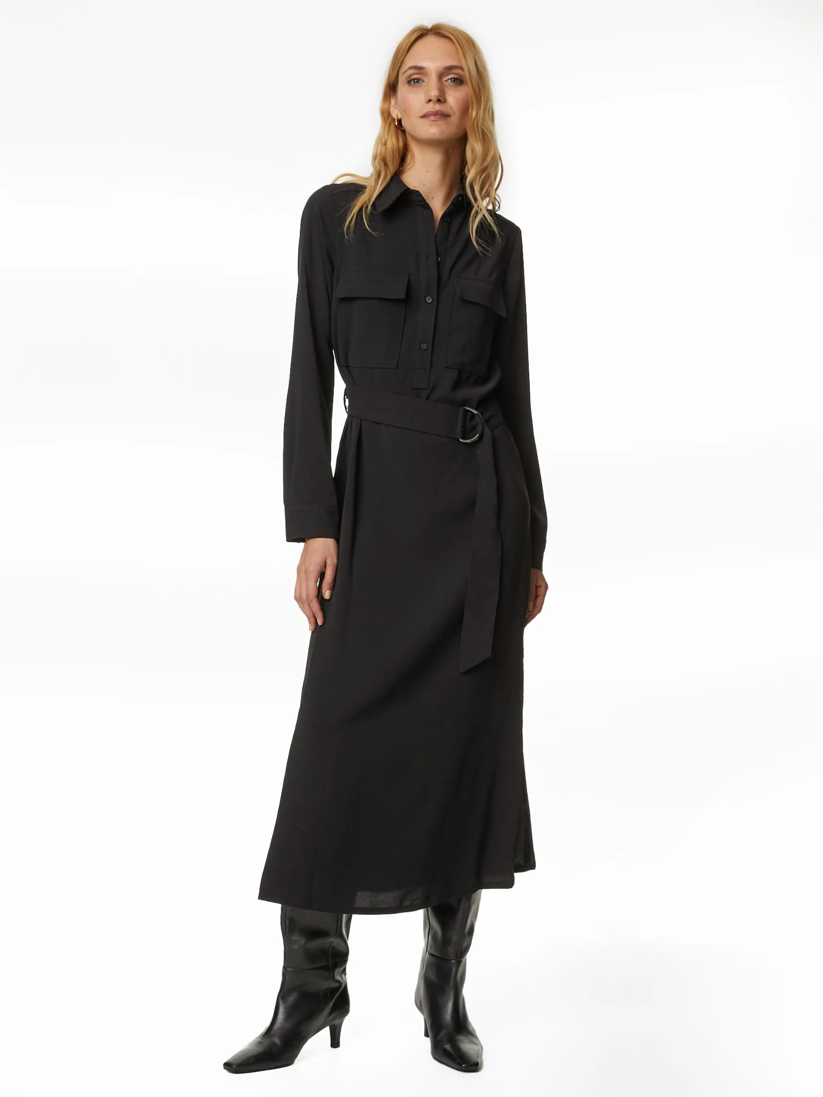 MARKS & SPENCER Women Shirt Dress Midi Utility Black