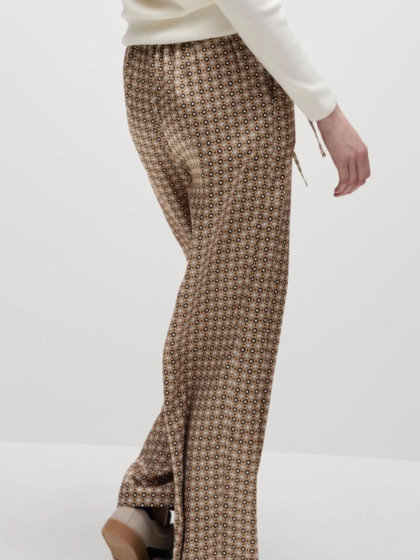 MARKS & SPENCER Women Trousers Wide Leg Geometric Drawstring Brown Mix