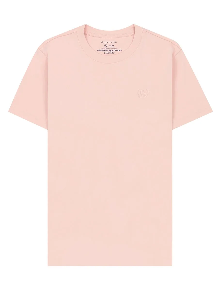 GIORDANO Men's Interlock Embroidery Tee (Liquid Touch) Evening Sand Pink