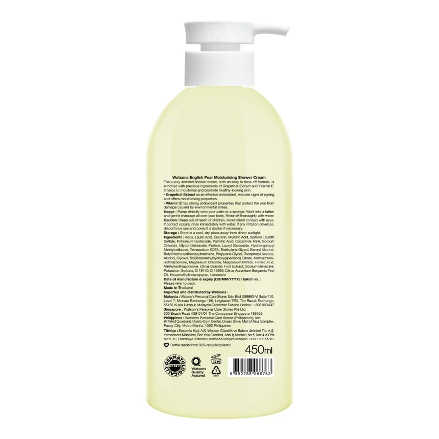 Watsons English Pear Moisturising Shower Cream 450 ml.