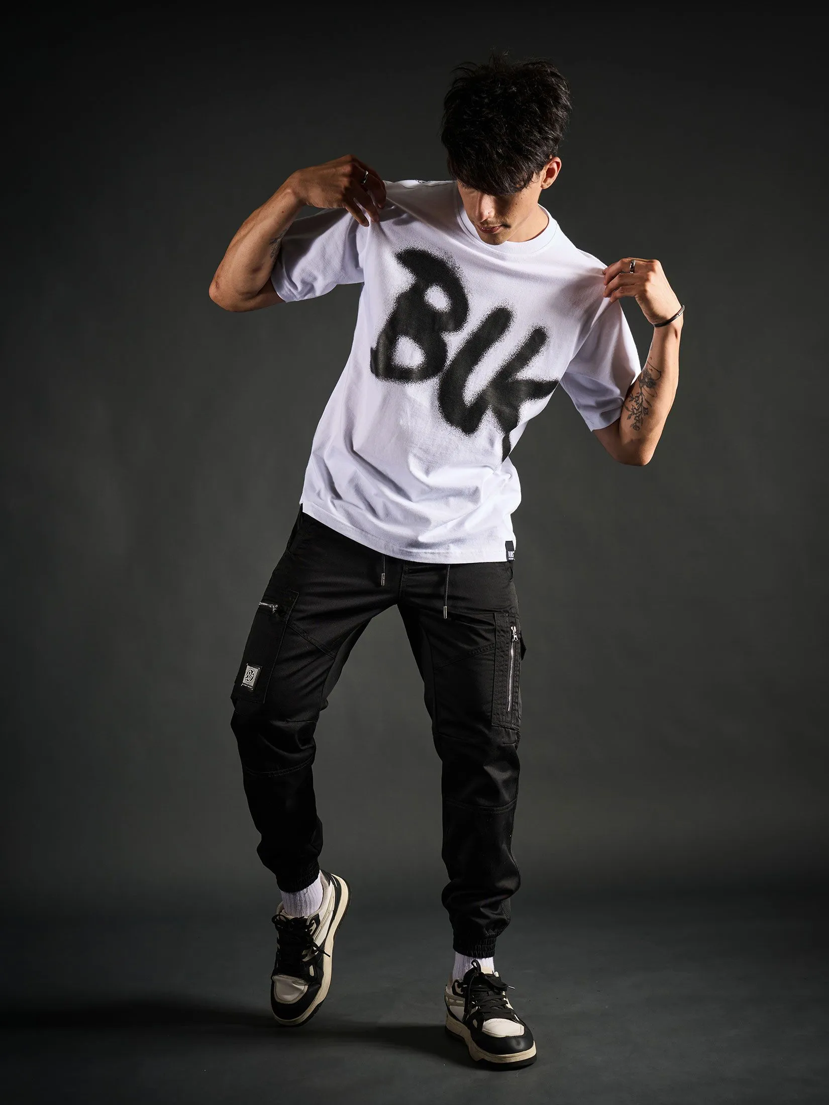 DAVIE JONES Men's T-Shirt Logo Print Oversized Fit White