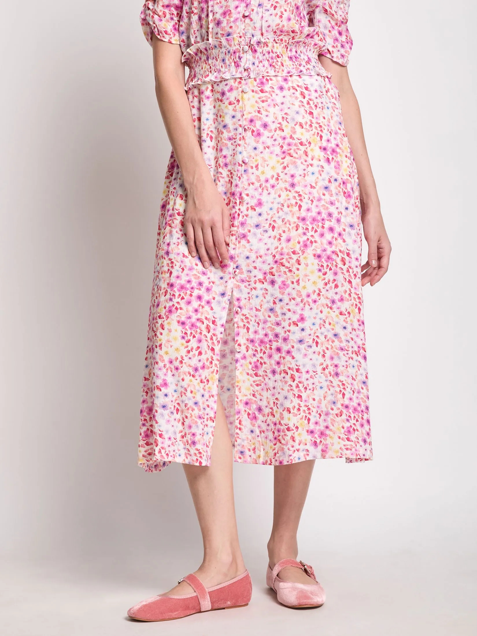 LOLITA Women Midi Skirt With Front Slit And Button Detail