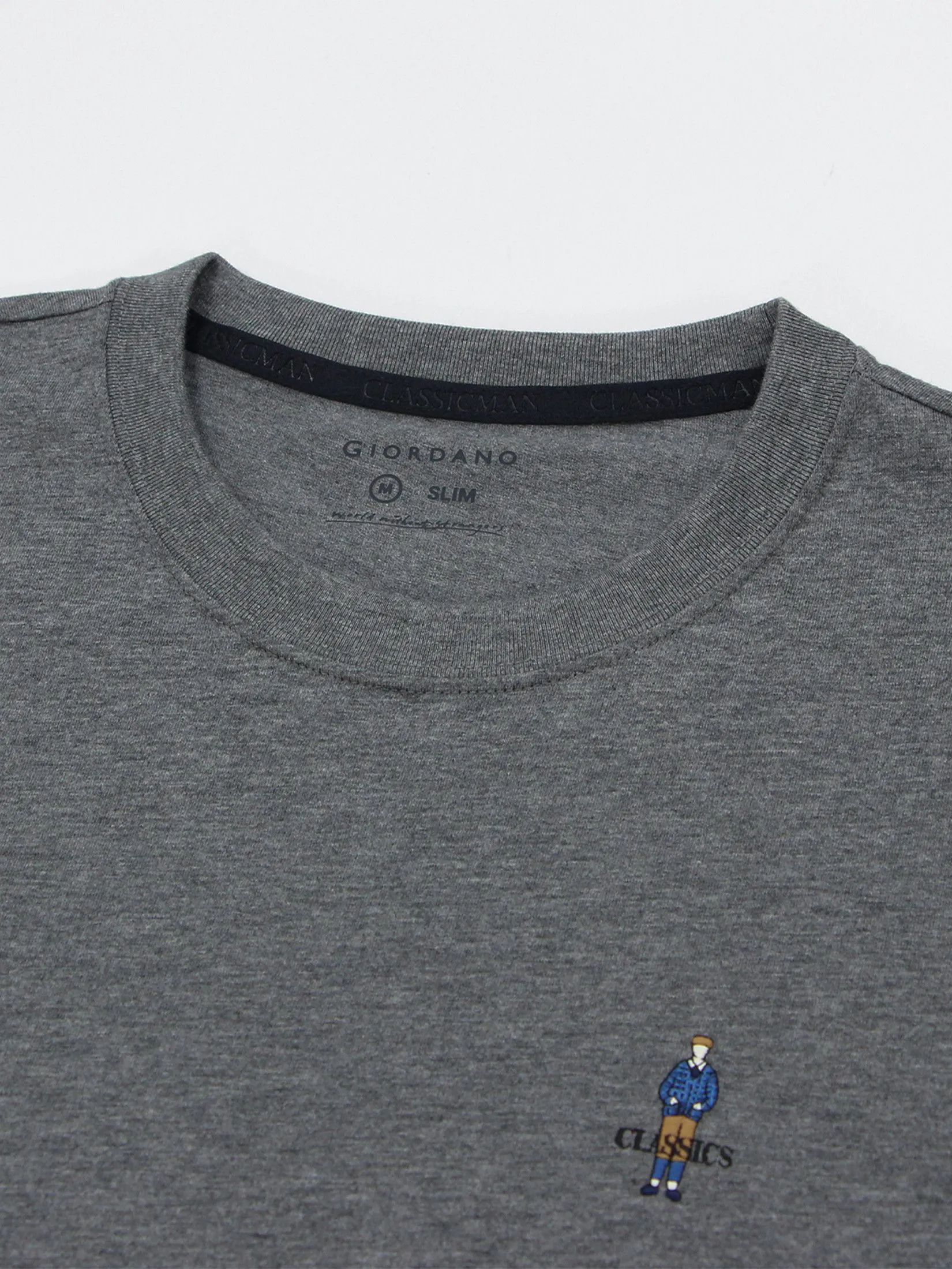 GIORDANO Men's Slim Cotton Embroidery Tee (Classic Man)  Heather Shale Grey