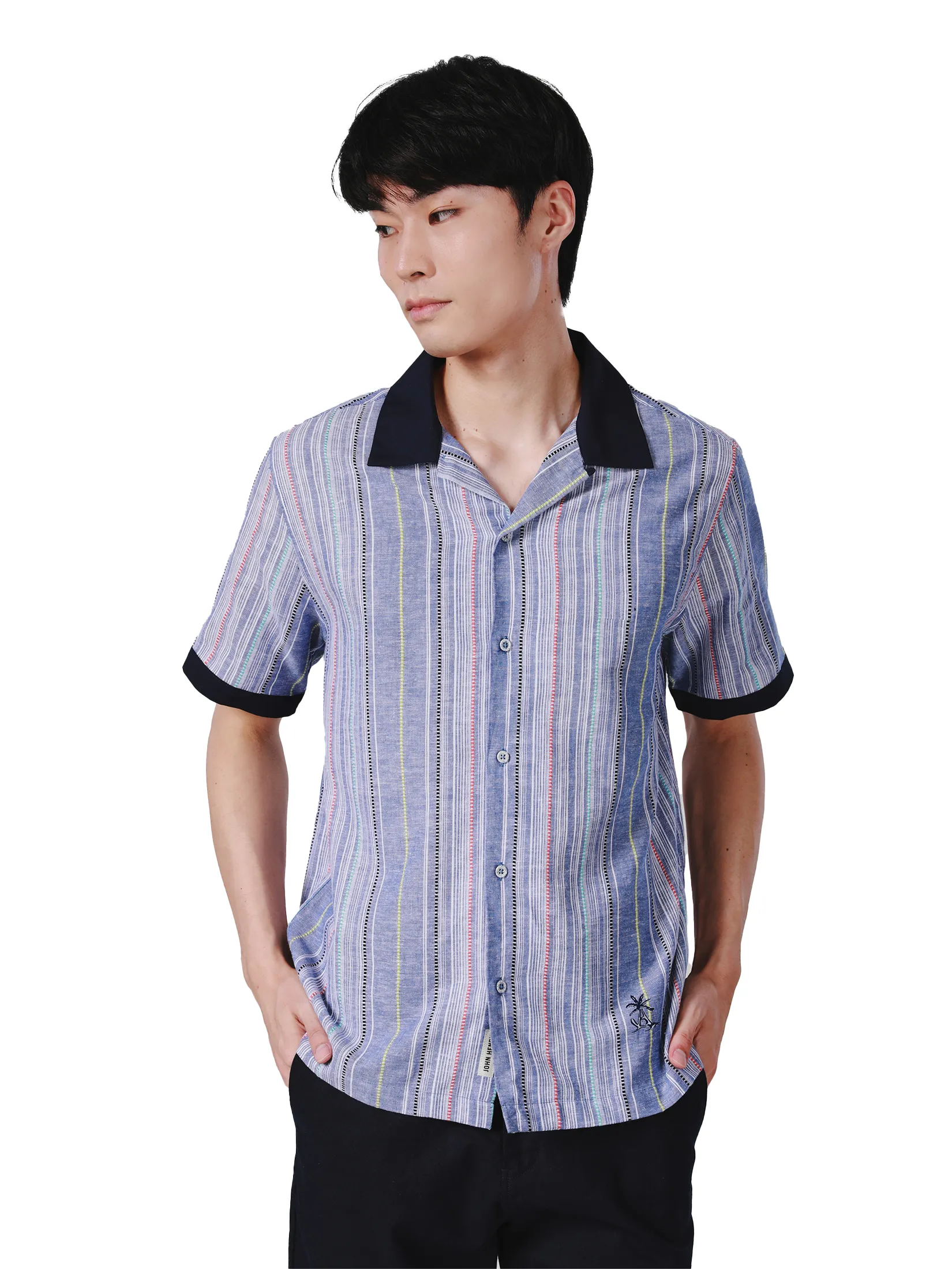 JOHN HENRY Men s Short Sleeves Hawaii Shirts (Relaxed Fit) SONGKRAN FESTIVAL Navy