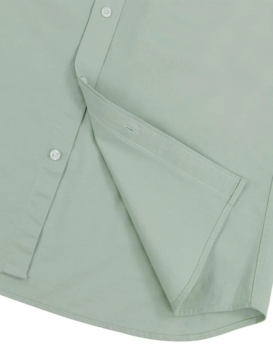 GIORDANO Men's Slim Embroidery Stretch Oxford Shirts (Classic Man)  Light Green