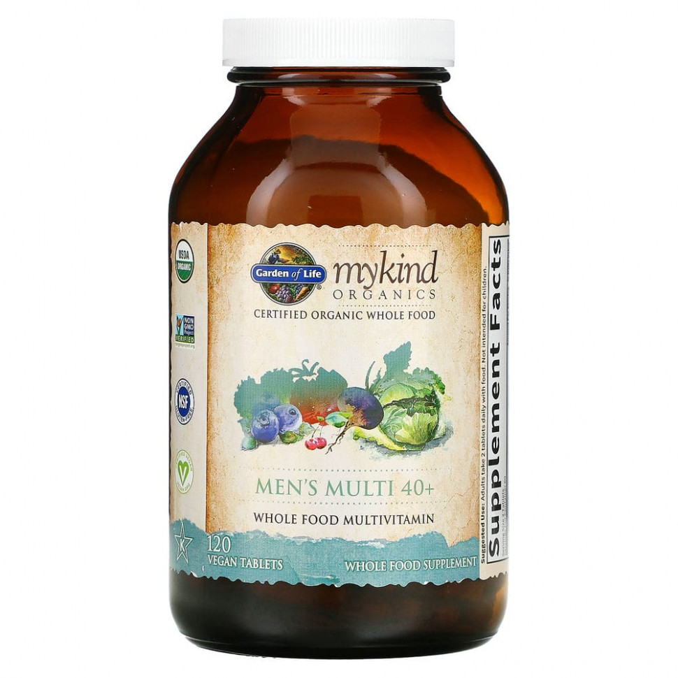 Garden of Life, MyKind Organics, мультивитамины из цельных продуктов для мужчин от 40 лет, 120 веганских таблеток