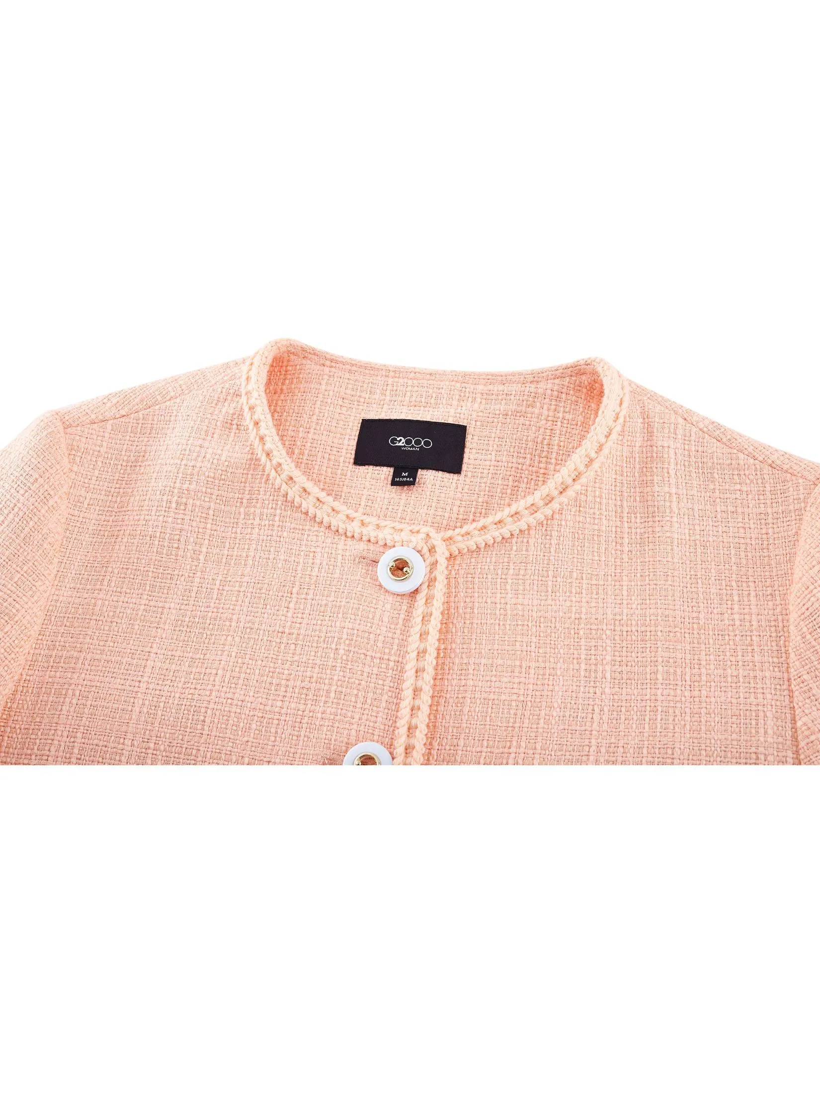 G2000 Women Clothing Cotton Blend Tweed Round Neck Jacket Easy Fit - Pink