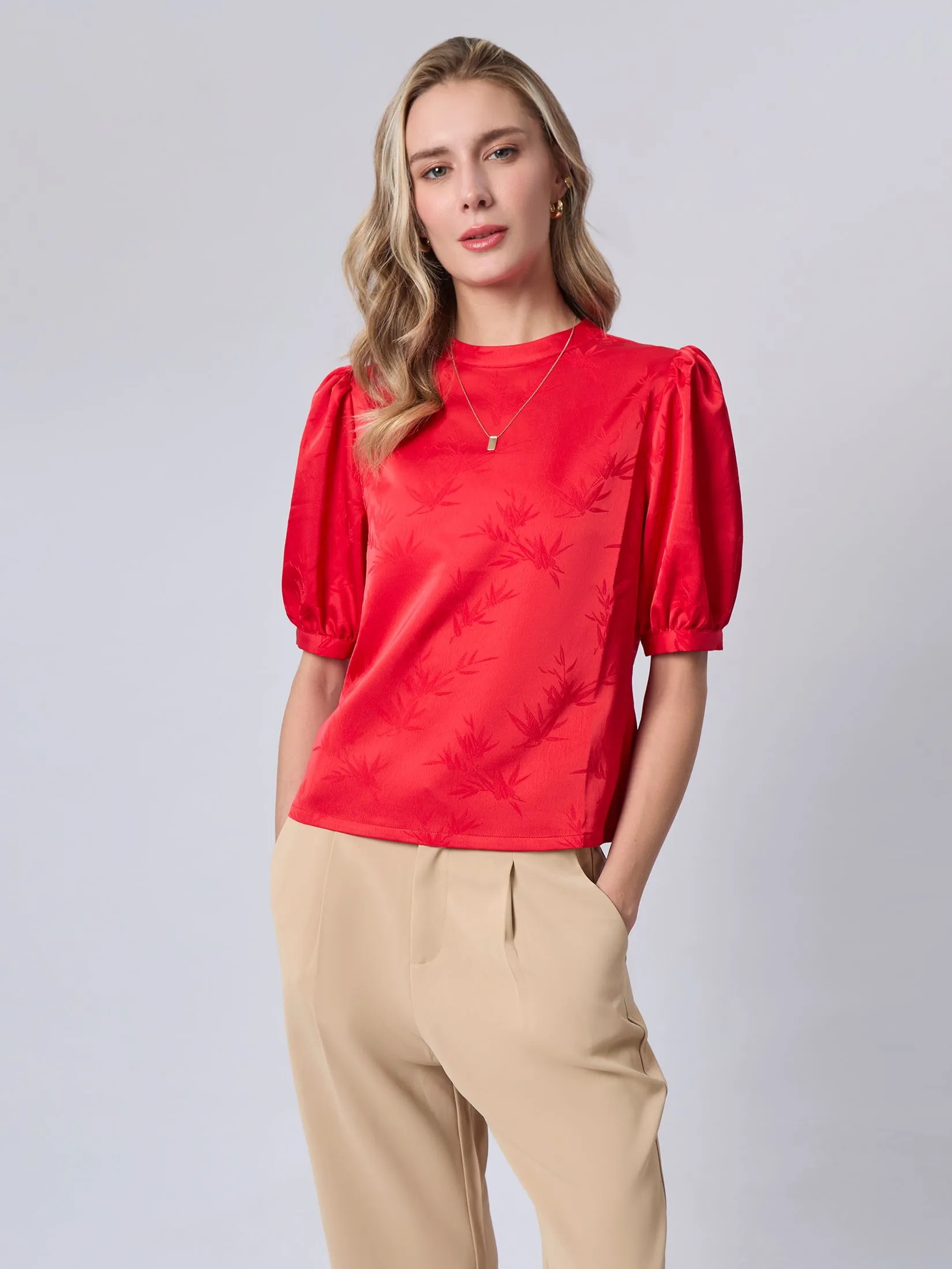 ESPADA Oriental Floral Blouse Women Red