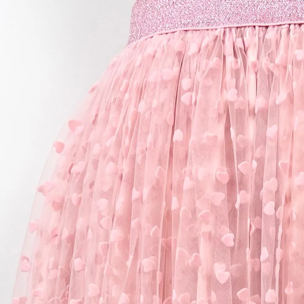 ICONIC PINK HEARTS VELVET SKIRT