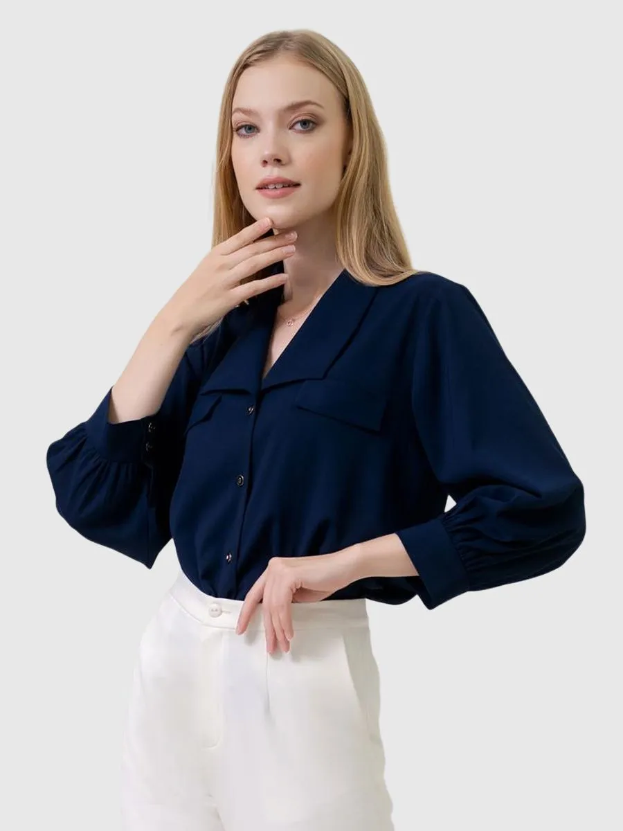 VERONIQA Women Blouse Chiffon Dobby Navy Blue