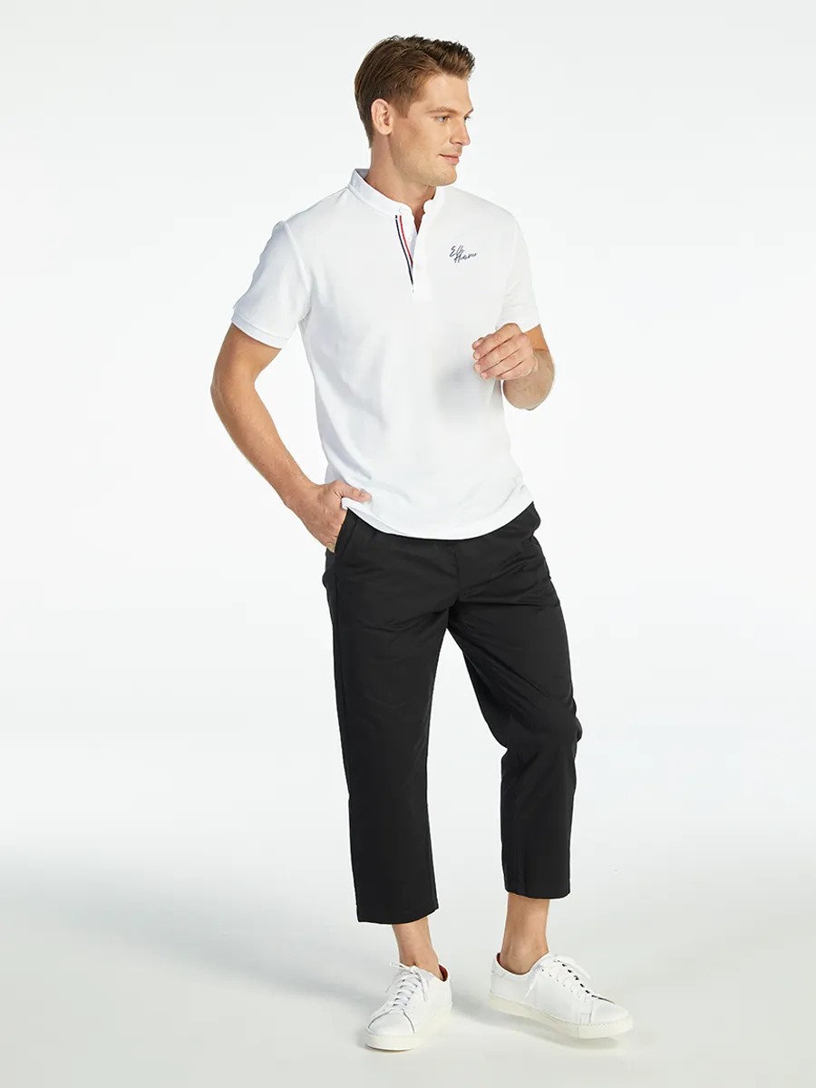 ELLE HOMME MEN BAND COLLAR POLO SHIRT W8K904WH - WHITE