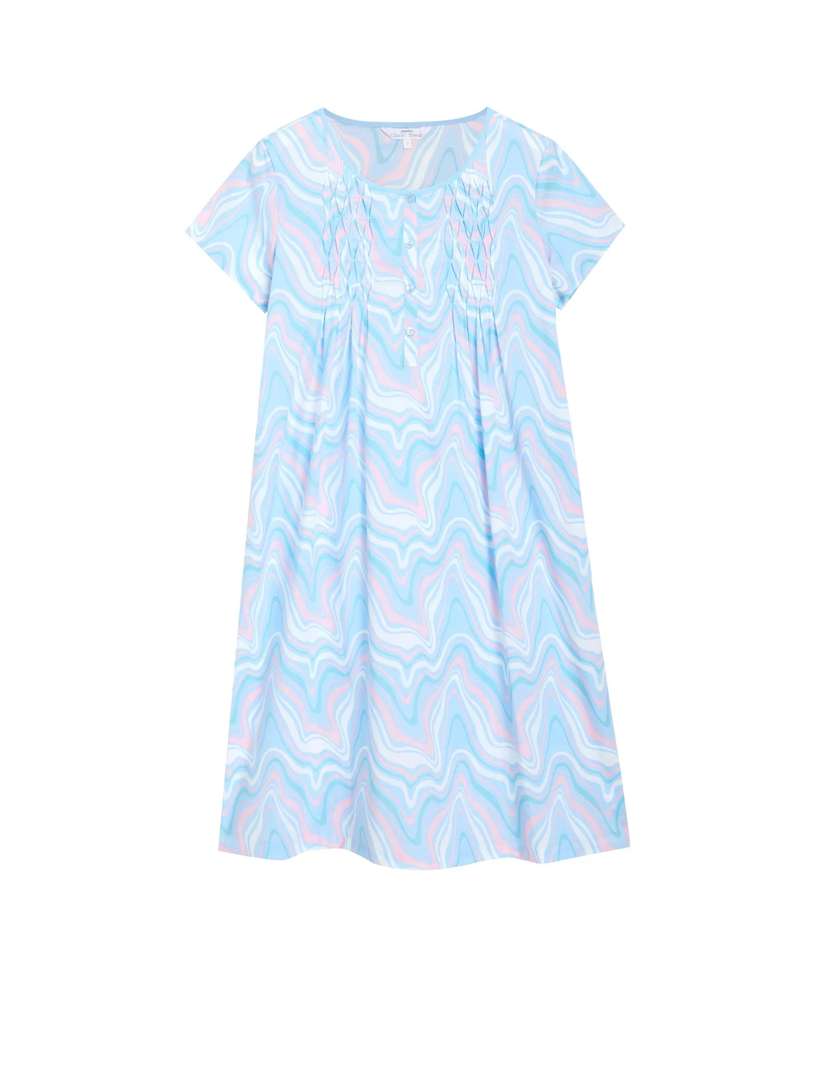 CLAUDIA'S ROMANCE Women Pyjamas Dress Short Sleeves Round Neck Marble Swirl Light Blue