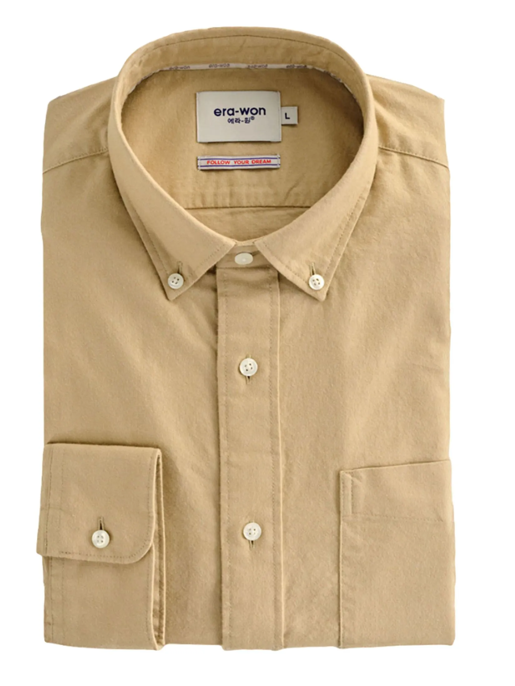 ERA-WON MEN'S DRESS SHIRT OXFORD REGULAR FIT BROWN