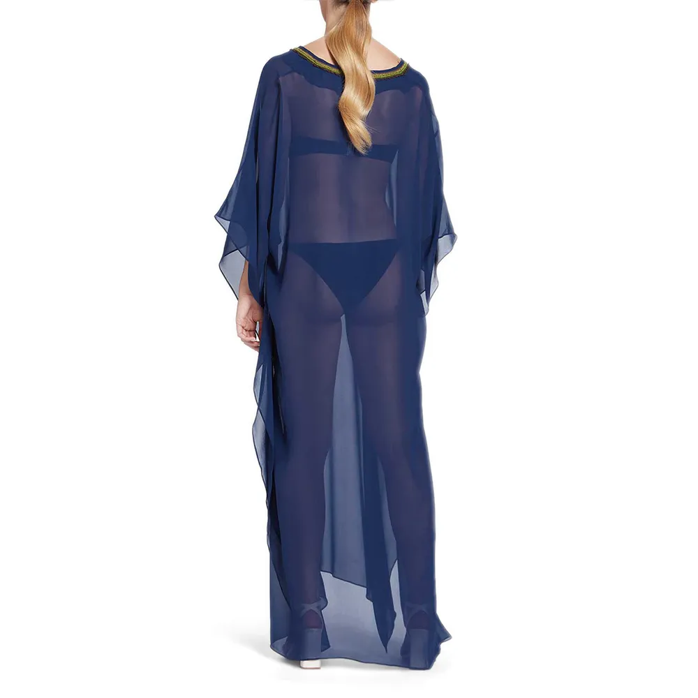 ANGELYS BALEK Blue Deep V Neck Women Kaftan