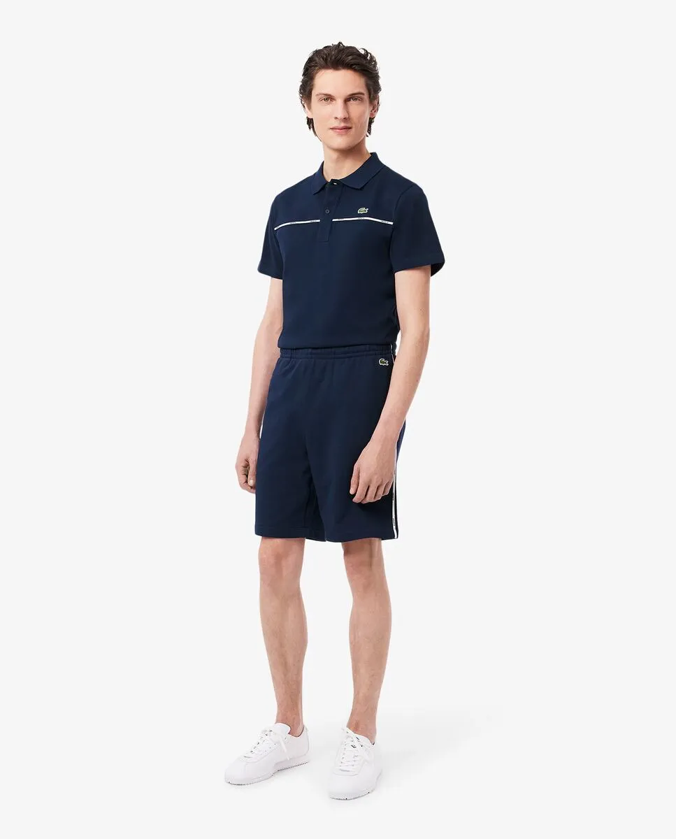 LACOSTE Logo Trim Cotton Fleece Shorts Blue