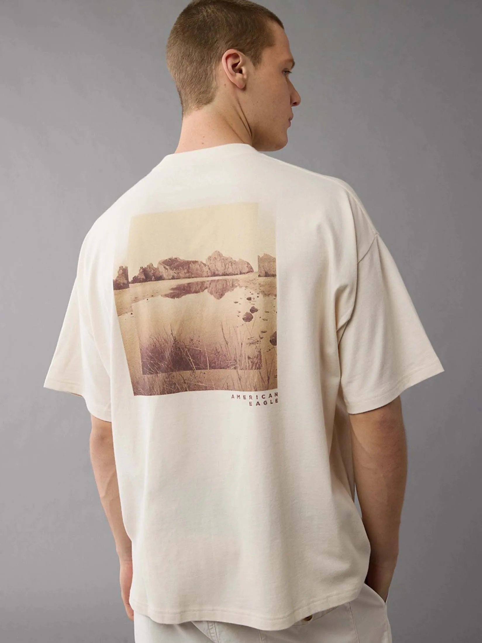 AMERICAN EAGLE MEN G SS BTS2 OS SET IN TEE- PC DYE + SERIOUSLY SOFT WASH 106 CREAM