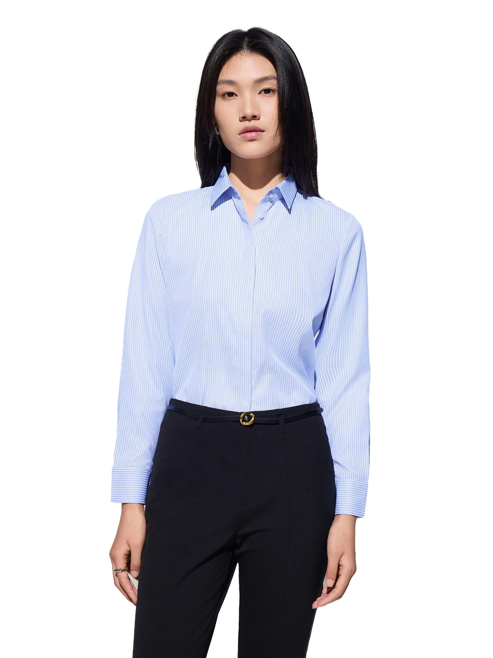 G2000 Women Clothing Coolmax Cotton Stripe Shirt Slim Fit - Blue