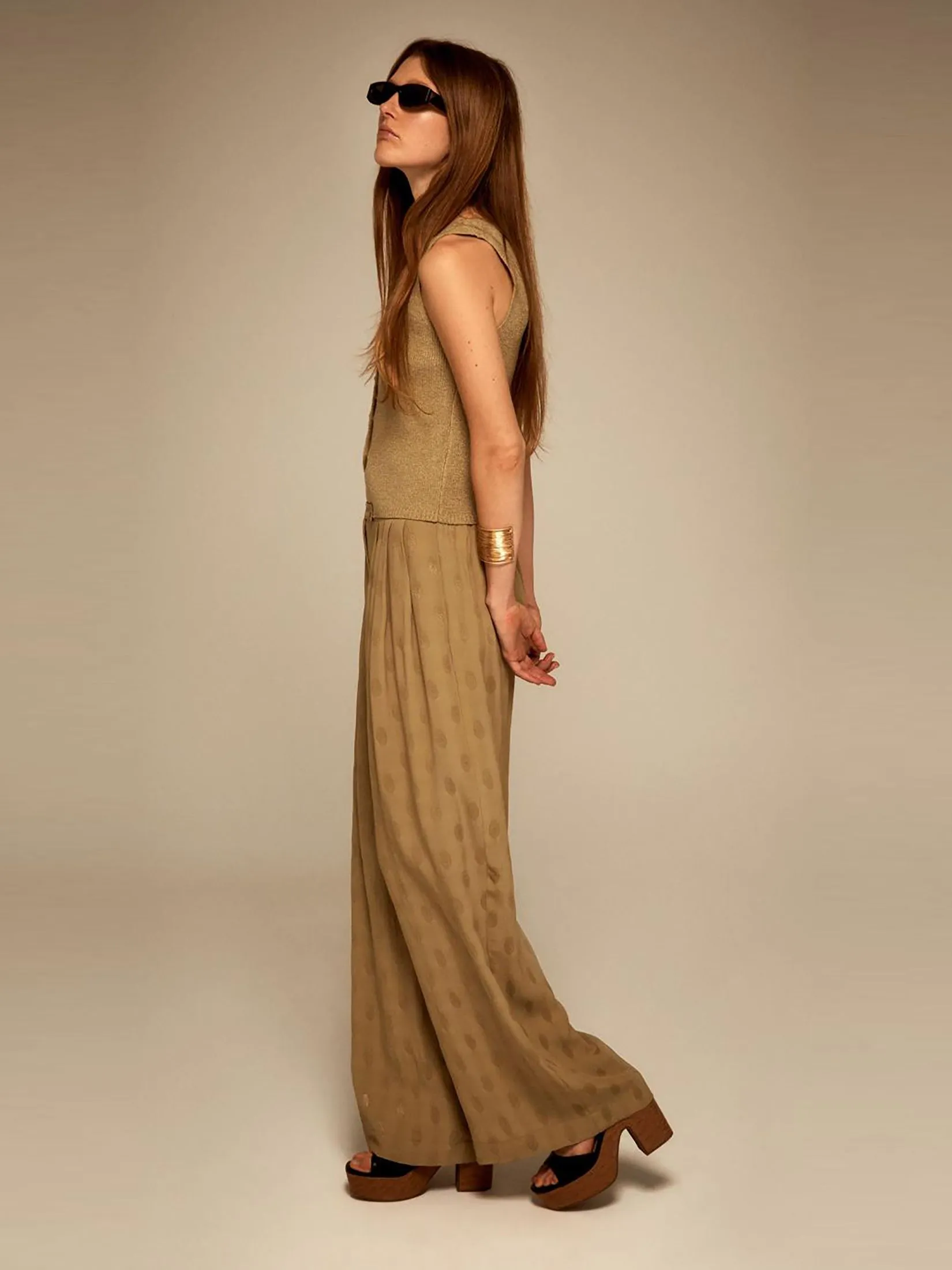 SFERA Women Trousers Fluid Jacquard Khaki Green