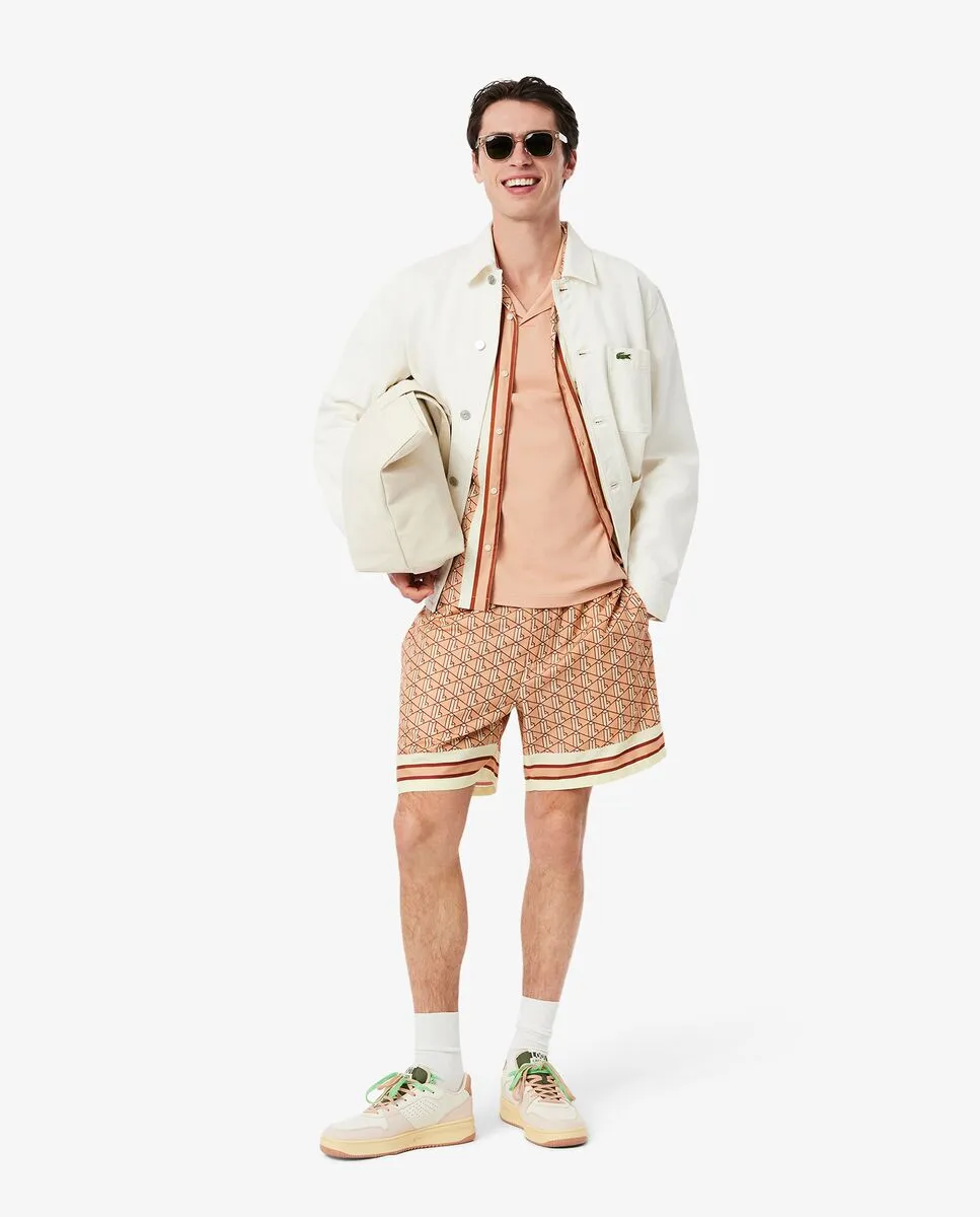 LACOSTE Lightweight Monogram Print Shorts Beige
