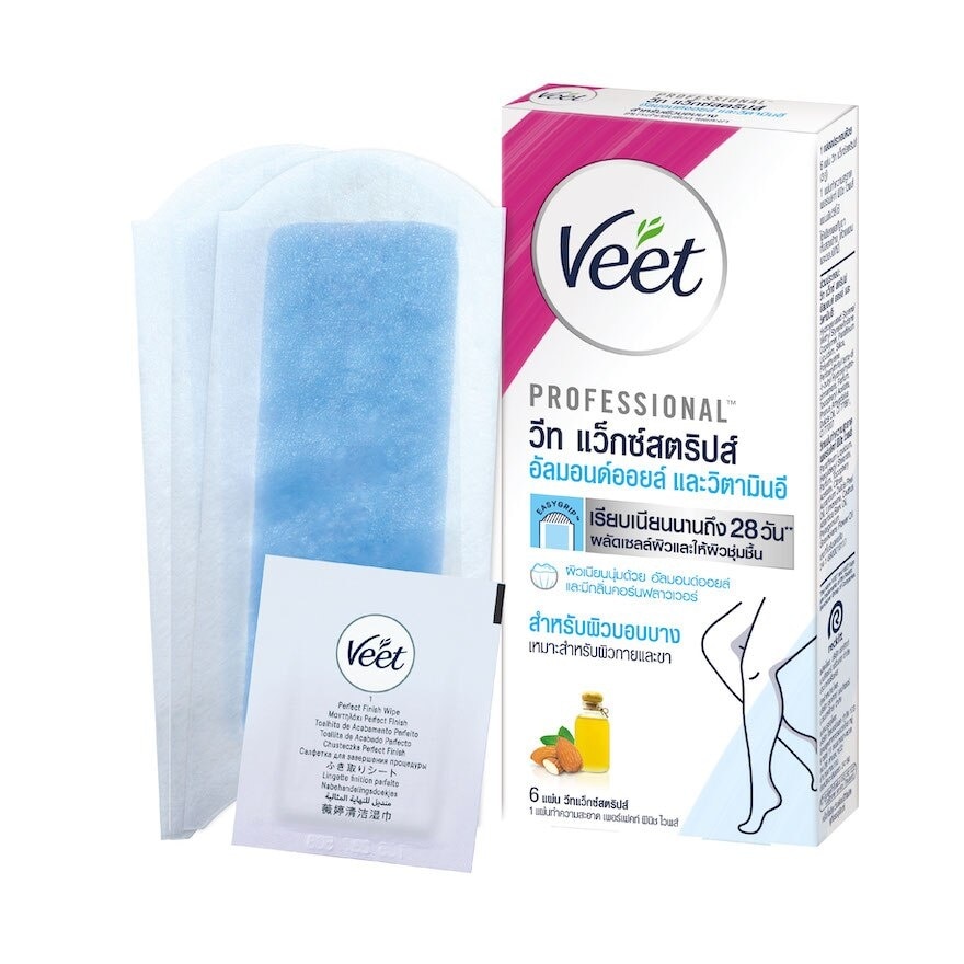 Veet Wax Strips Easy Gel Wax Almond Oil  Vitamin E Sensitive Skin 6 'S