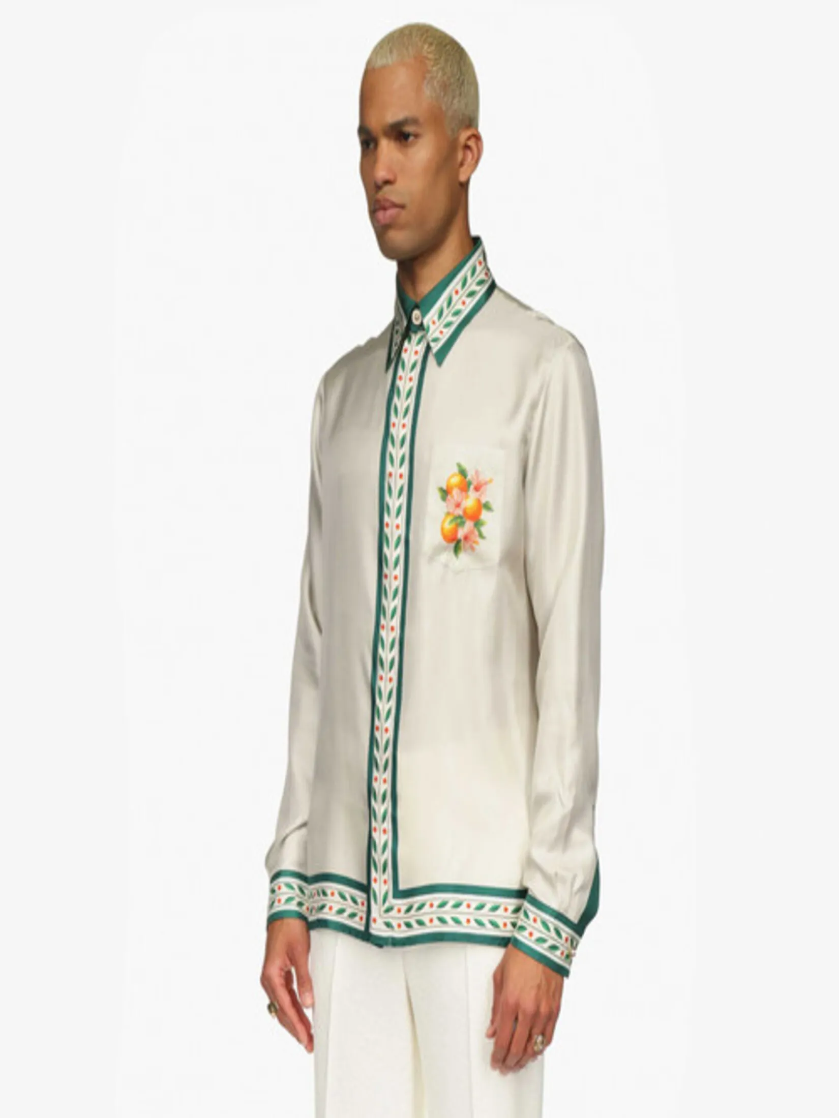 CASABLANCA SILK TWILL CLASSIC COLLAR LONG SLEEVE SHIRT IN ORANGES EN FLEUR