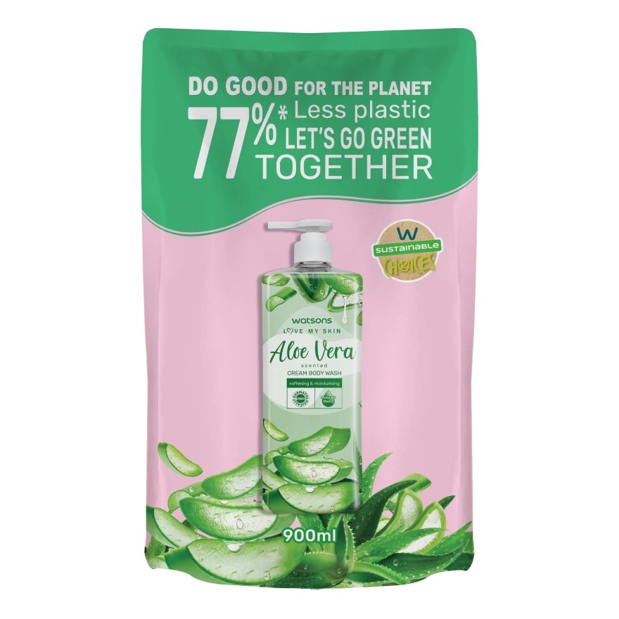 Watsons Love My Skin Aloe Vera Scented Cream Body Wash 900ml (Refill)