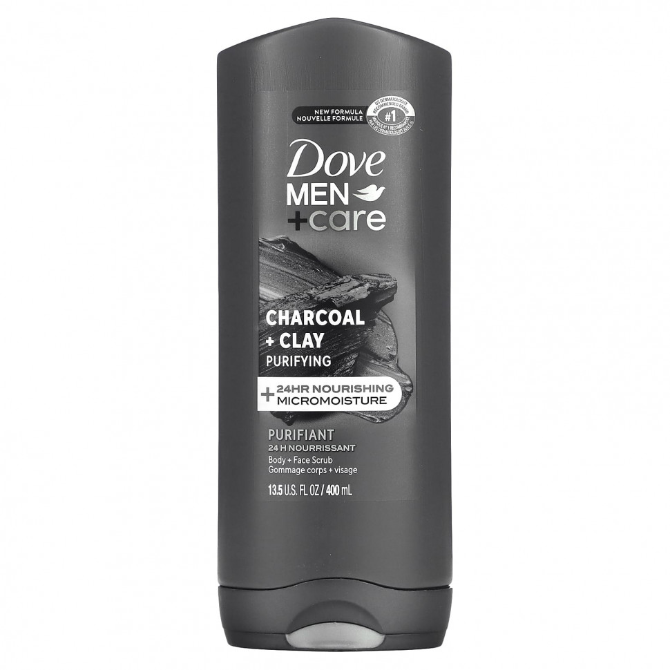 Dove, Men + Care, Elements, скраб для тела и лица, уголь + глина, 400 мл (13,5 жидк. Унции)