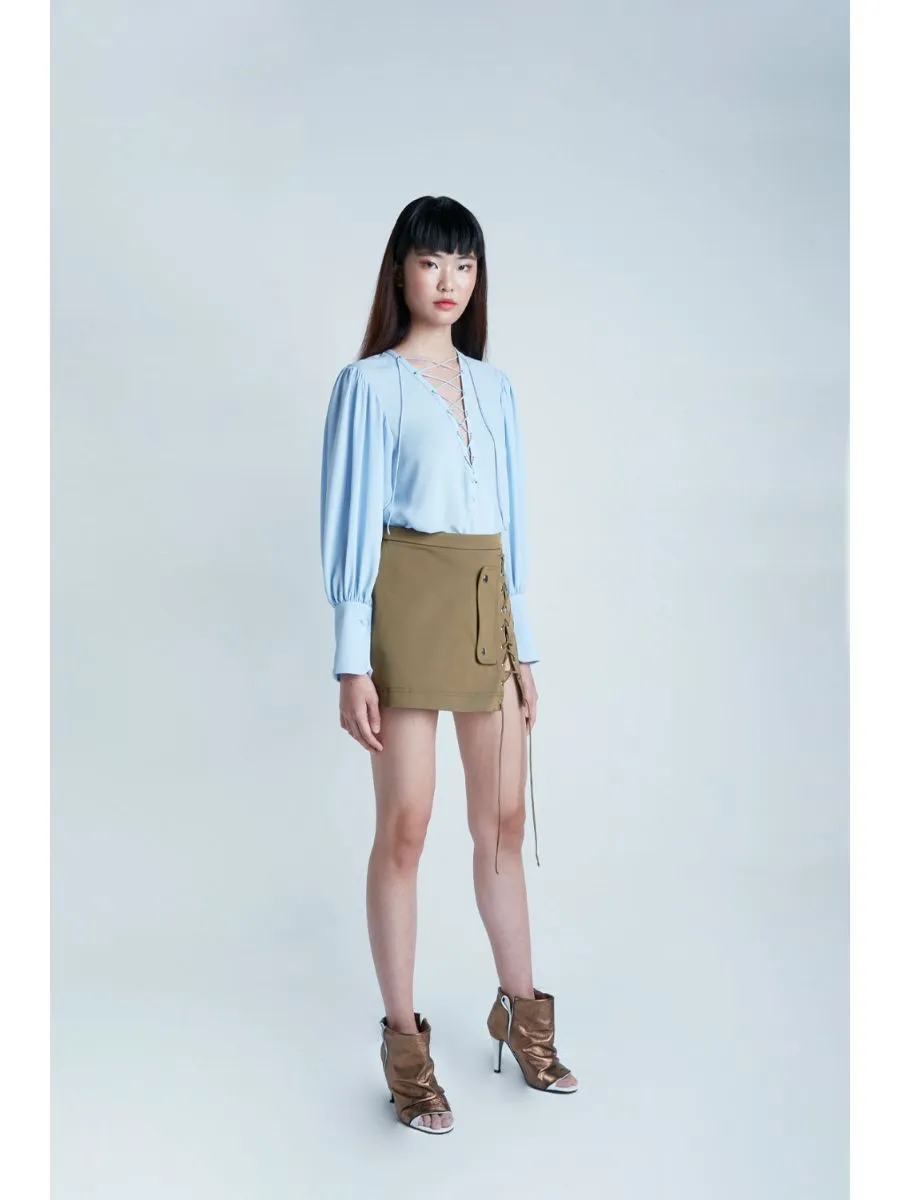 SENADA WOMEN OLIVE CRISS CROSS MINI SKIRT