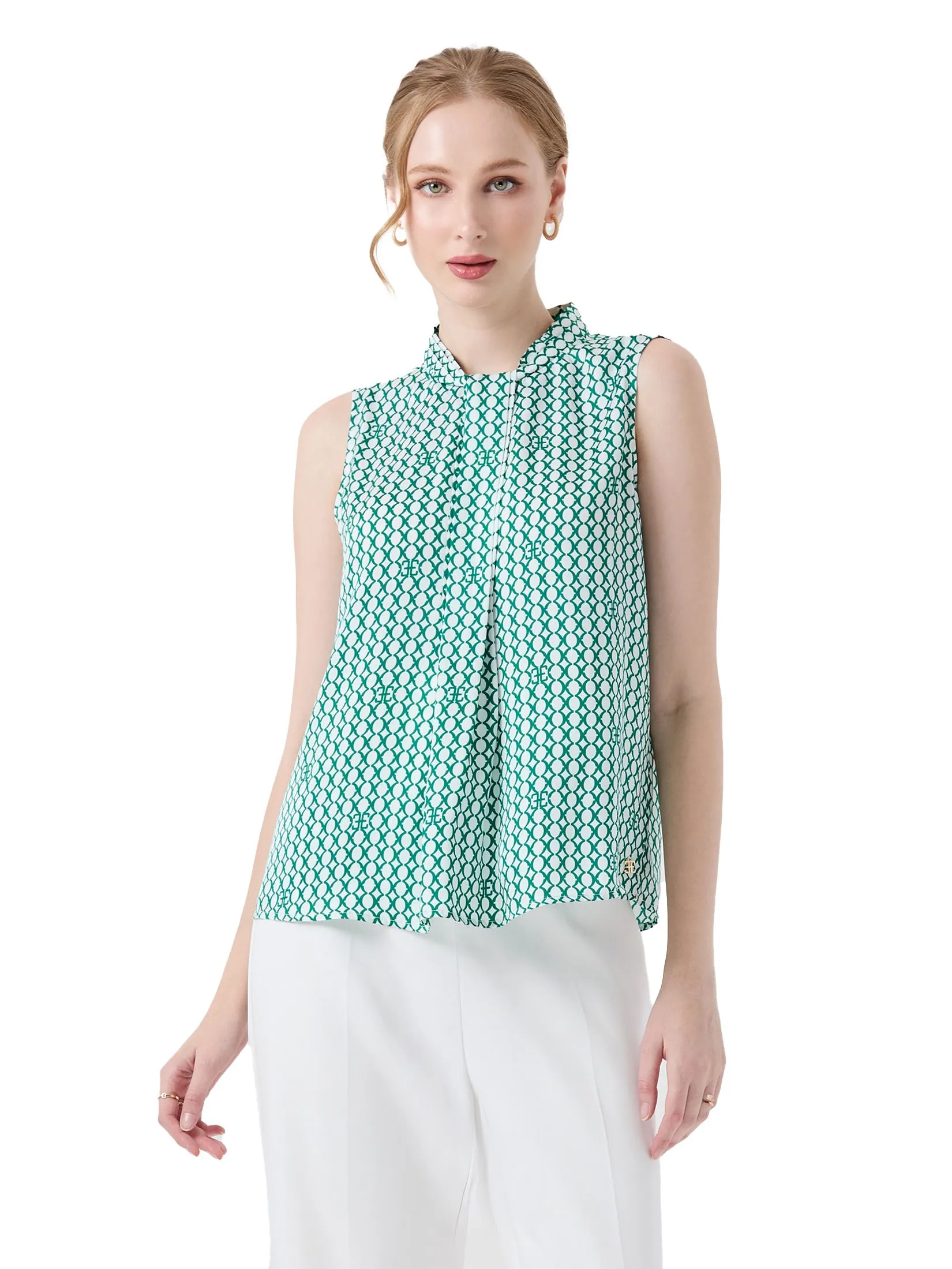 ESPADA Geometric Print Blouse Women Green