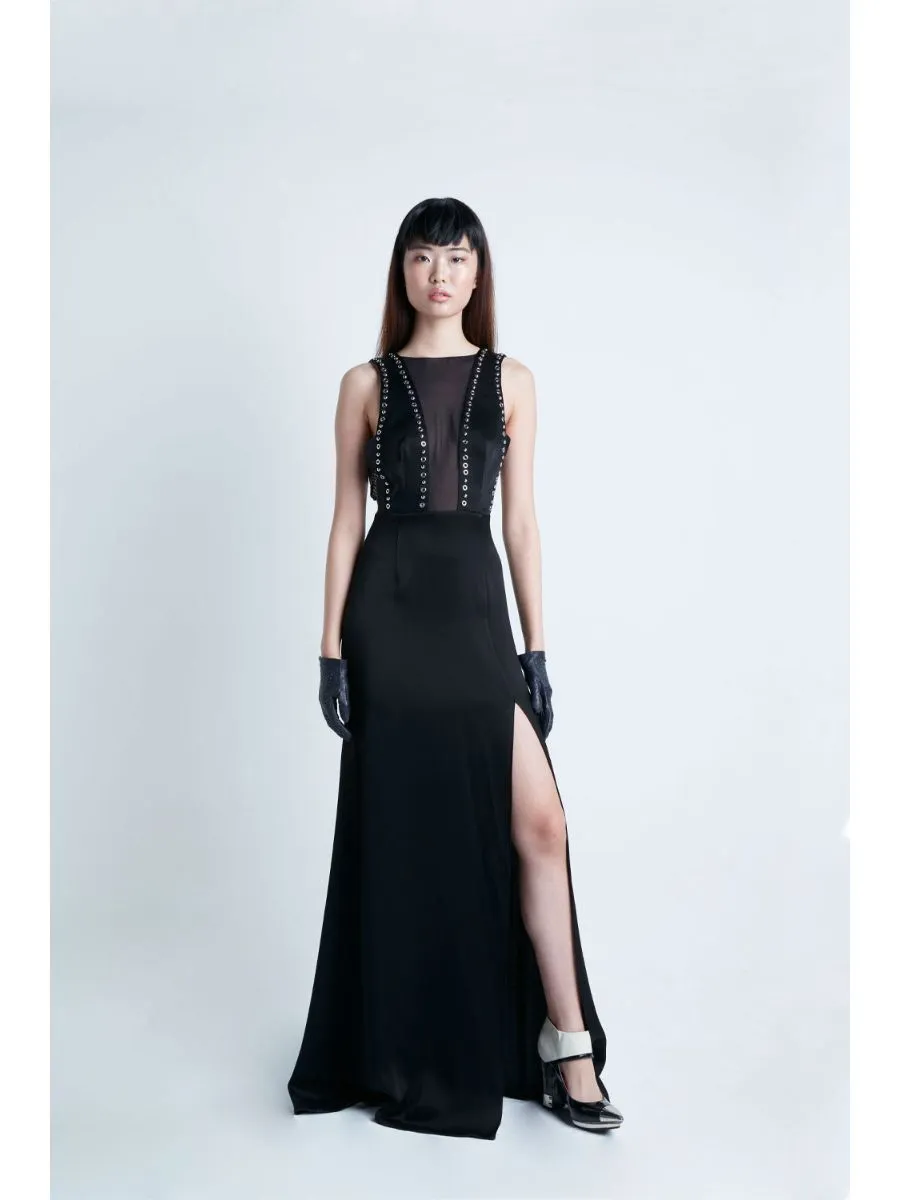 SENADA WOMEN STUDDED BLACK MAXI DRESS