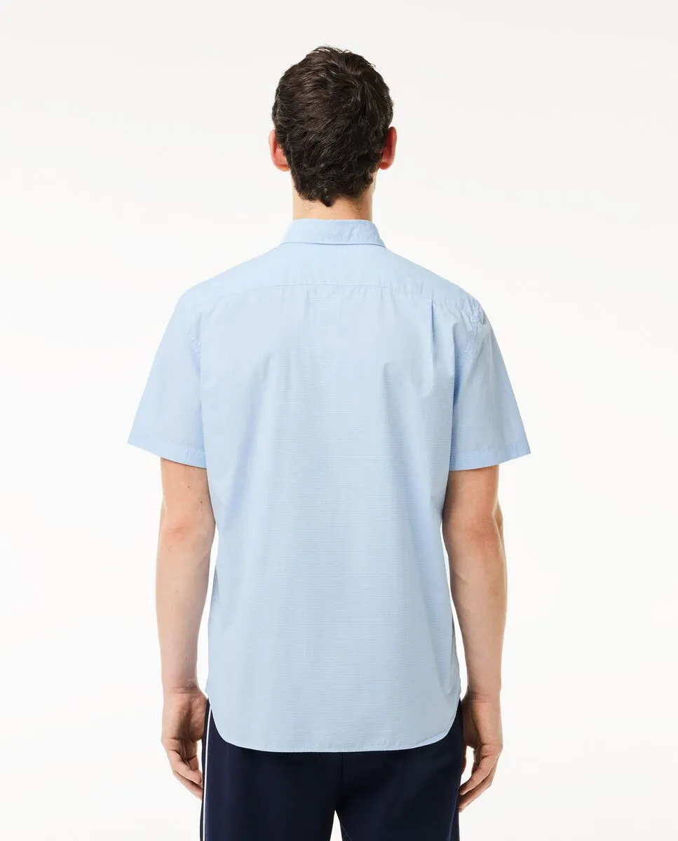 LACOSTE Blue Short Sleeved Regular Fit Gingham Print Shirt