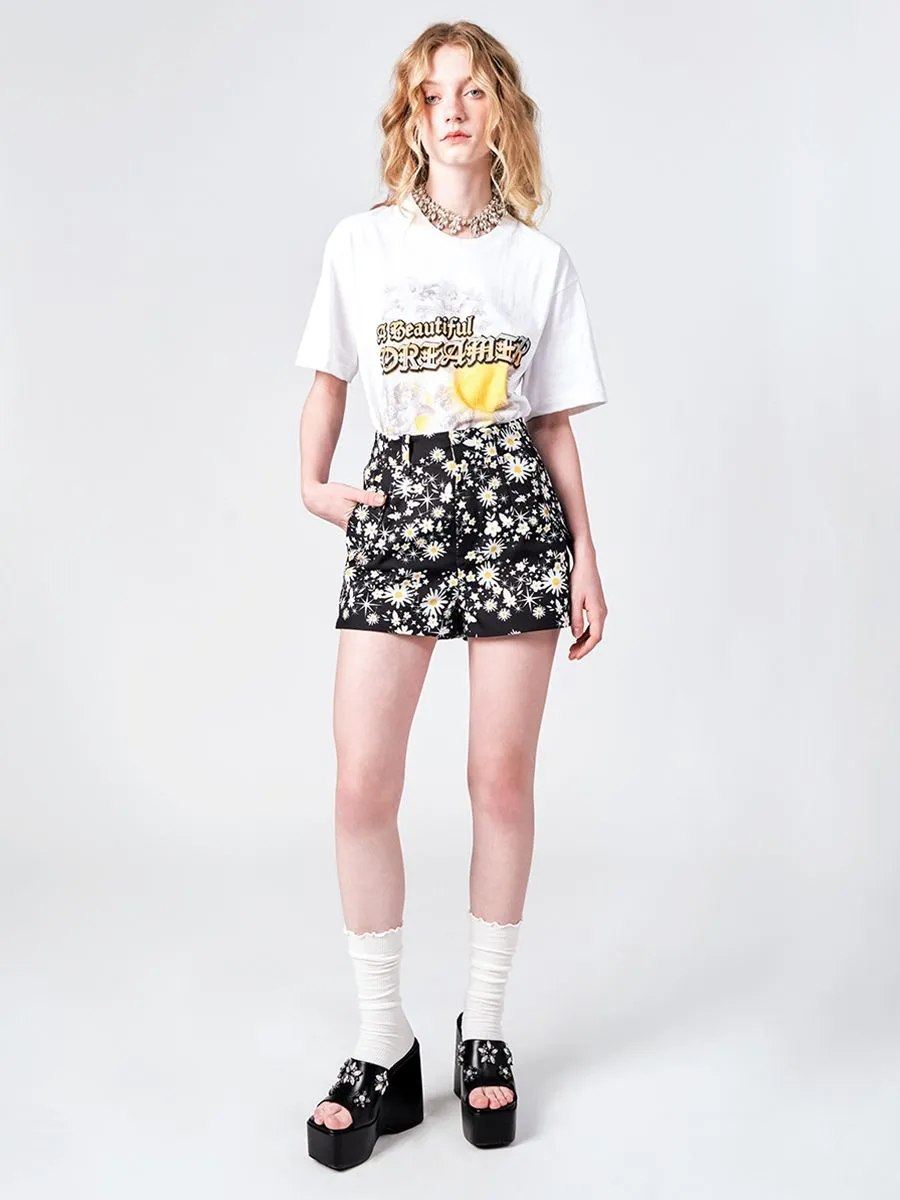 KLOSET (PF24) Women Daisy Print Shorts Black