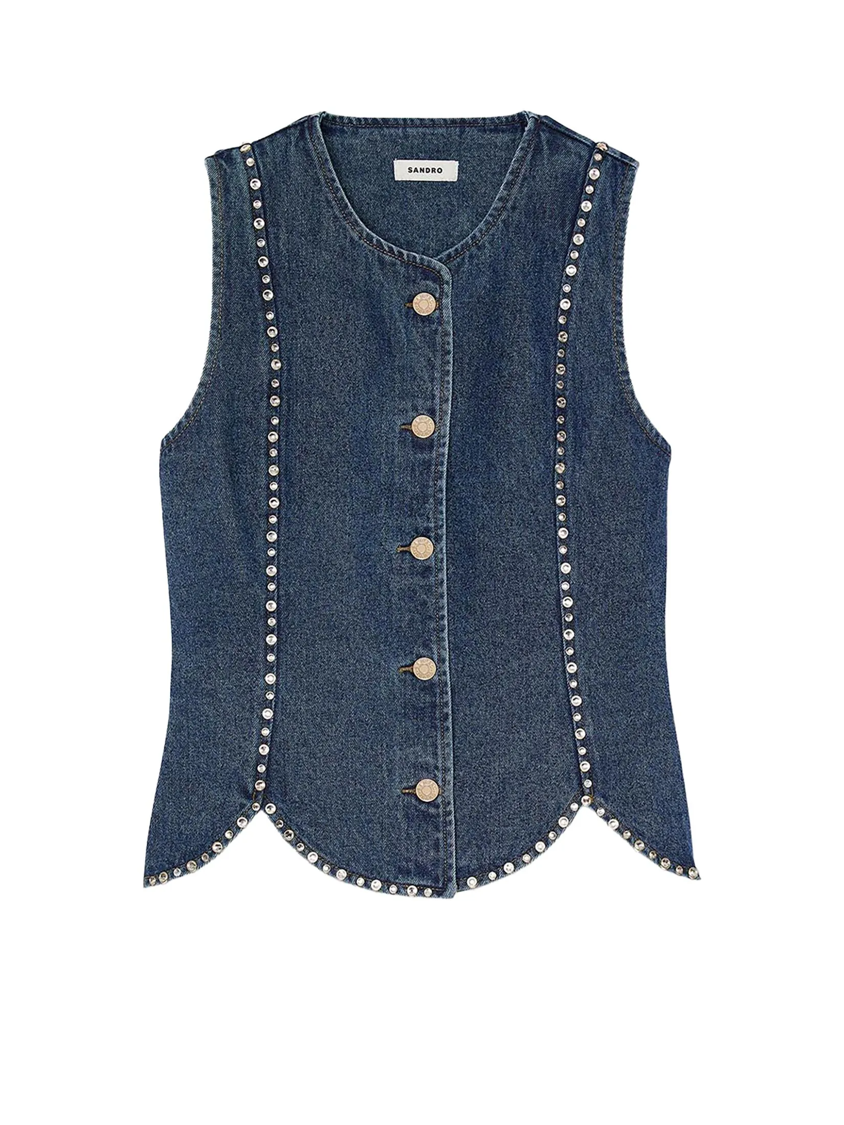 SANDRO Rhinestone Denim Top
