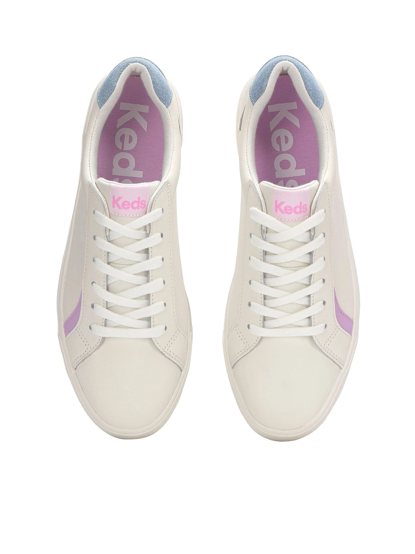 KEDS Women Pursuit Leather Denim Heel Fob Snow White/ Light Blue