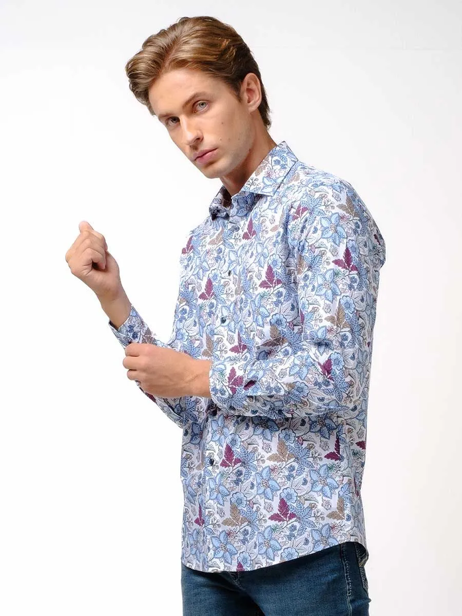 OLYMP MEN SHIRT LONG SLEEVES MODERN FIT  FLOWER PATTERN EASY IRON