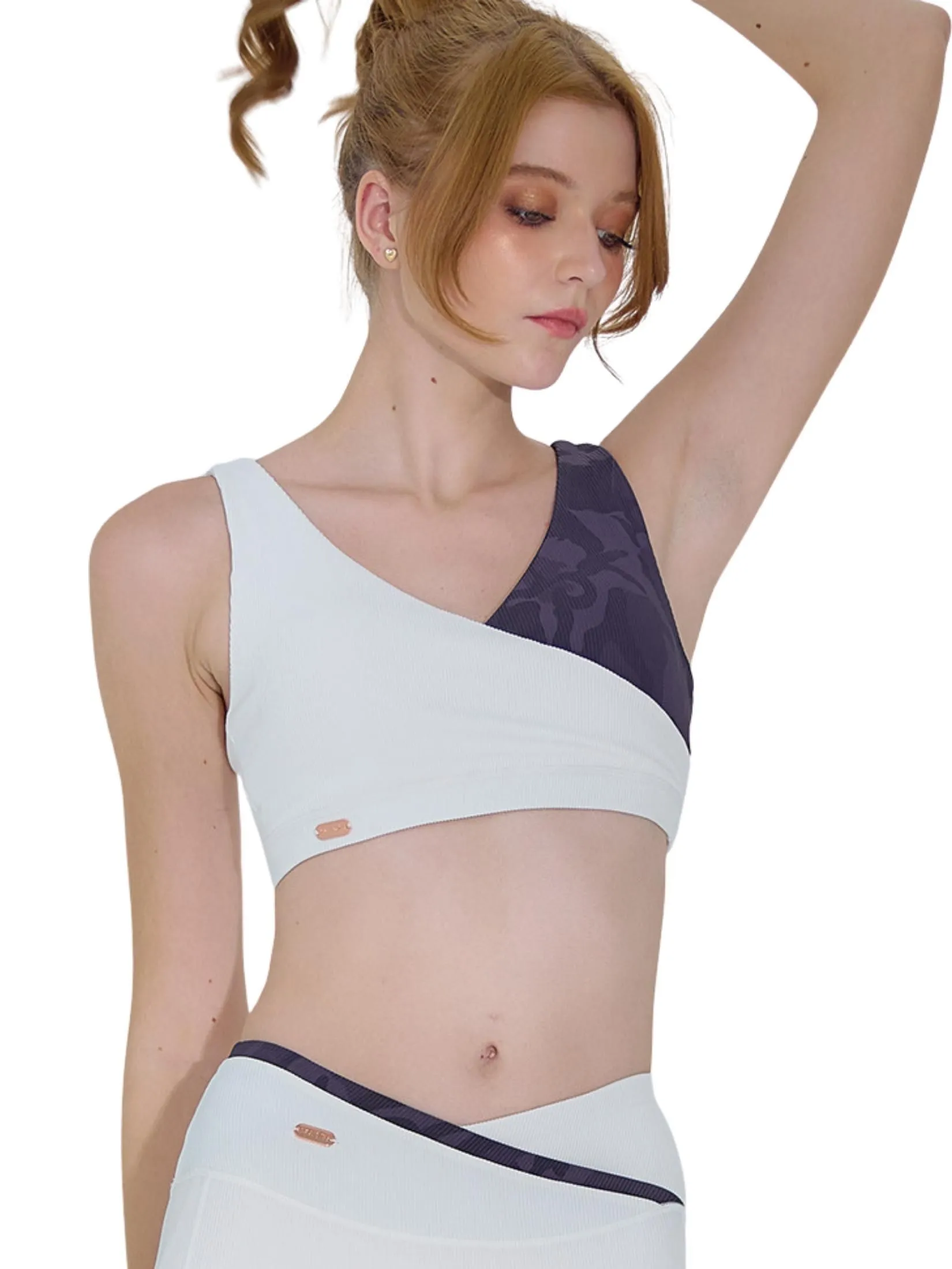 NAPIYONG WOMEN BETTY 2-TONE RIBBED SPORTS BRA IN WHITE-PURPLE