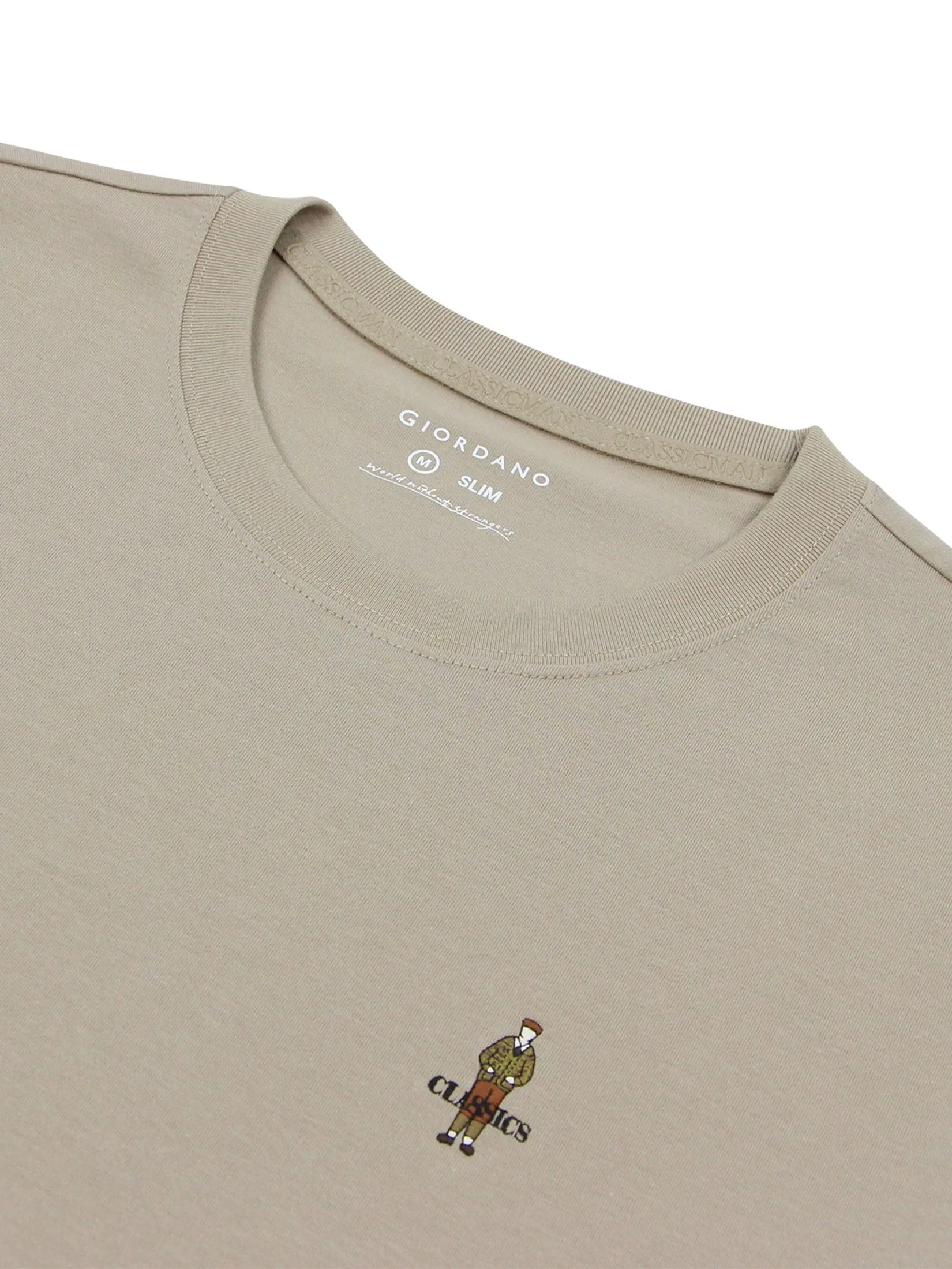 GIORDANO Men's Slim Cotton Embroidery Tee (Classic Man) Wheat brown