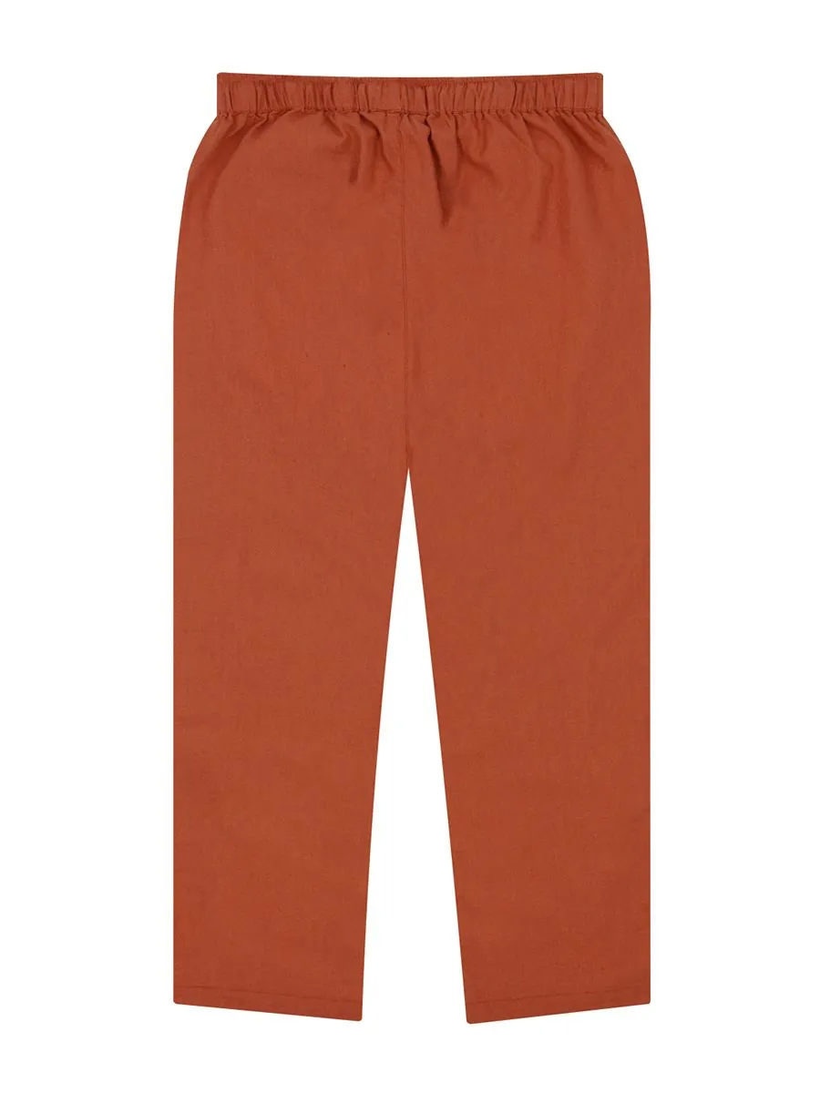 GIORDANO Women's High Waist Drawstring Linen Pants Baked Clay Red