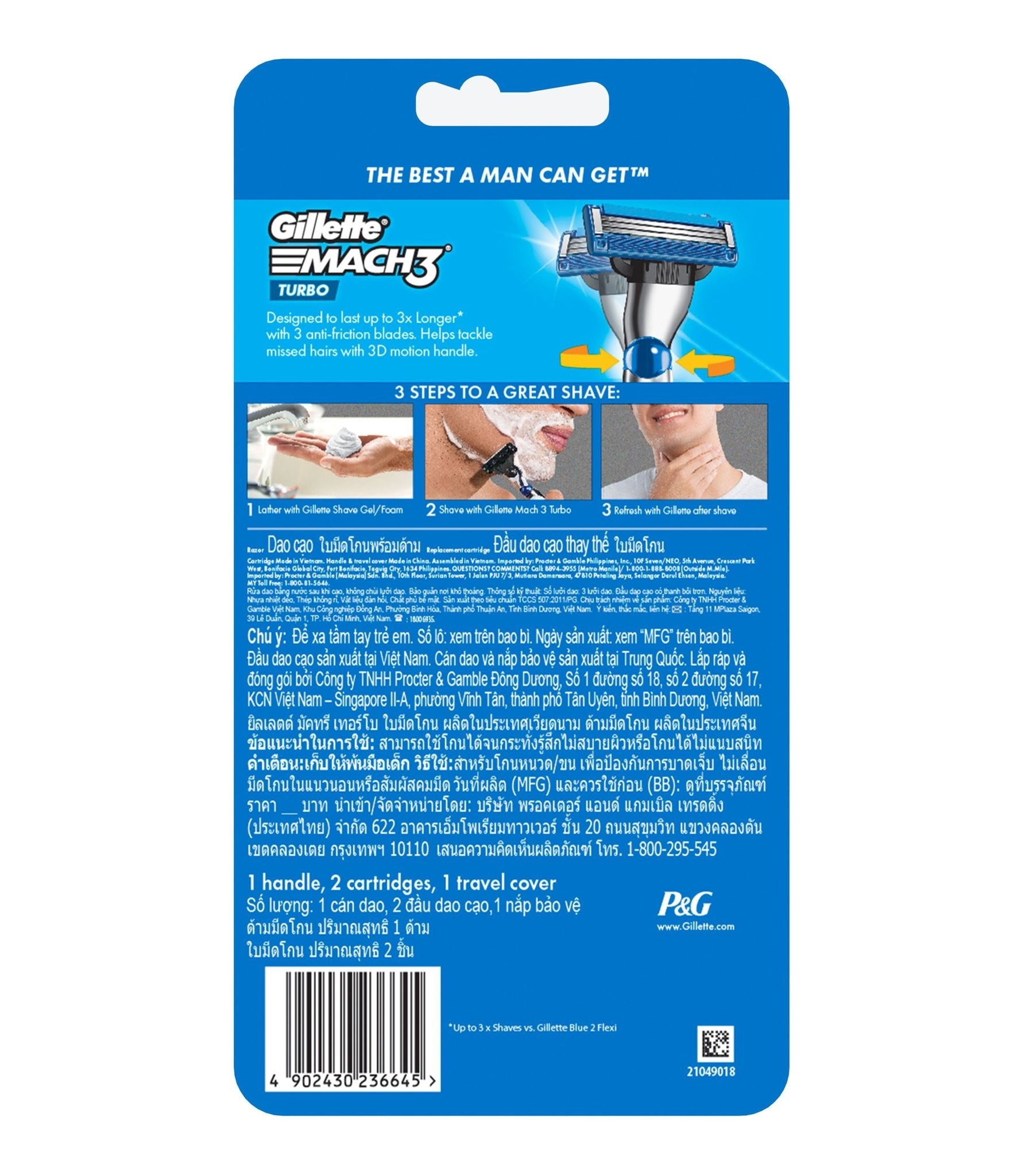 Gillette Mach3 Turbo Razor 1'S+Blades 2'S