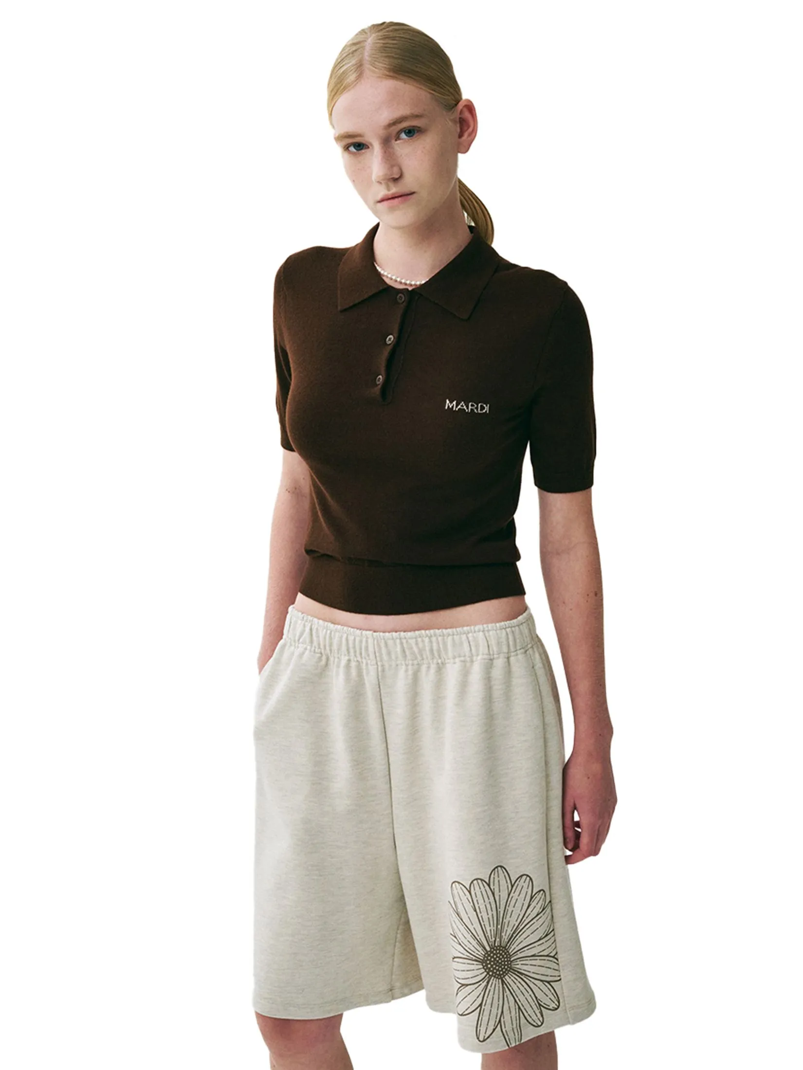 MARDI MERCREDI Oversized Sweat Bermuda Flower Oatmeal Taupe F