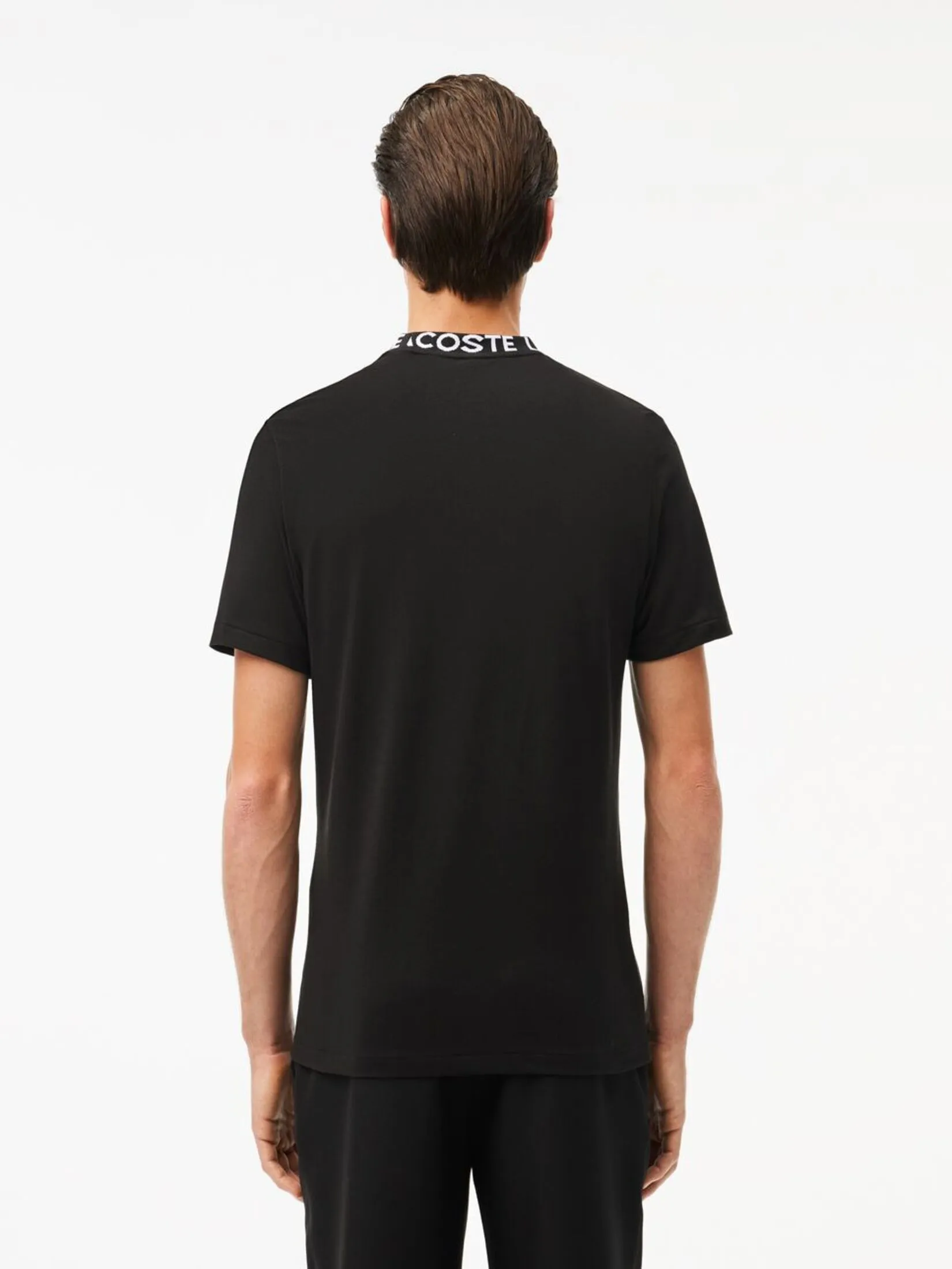 LACOSTE Jacquard Neck Piqu  Logo T-shirt Black