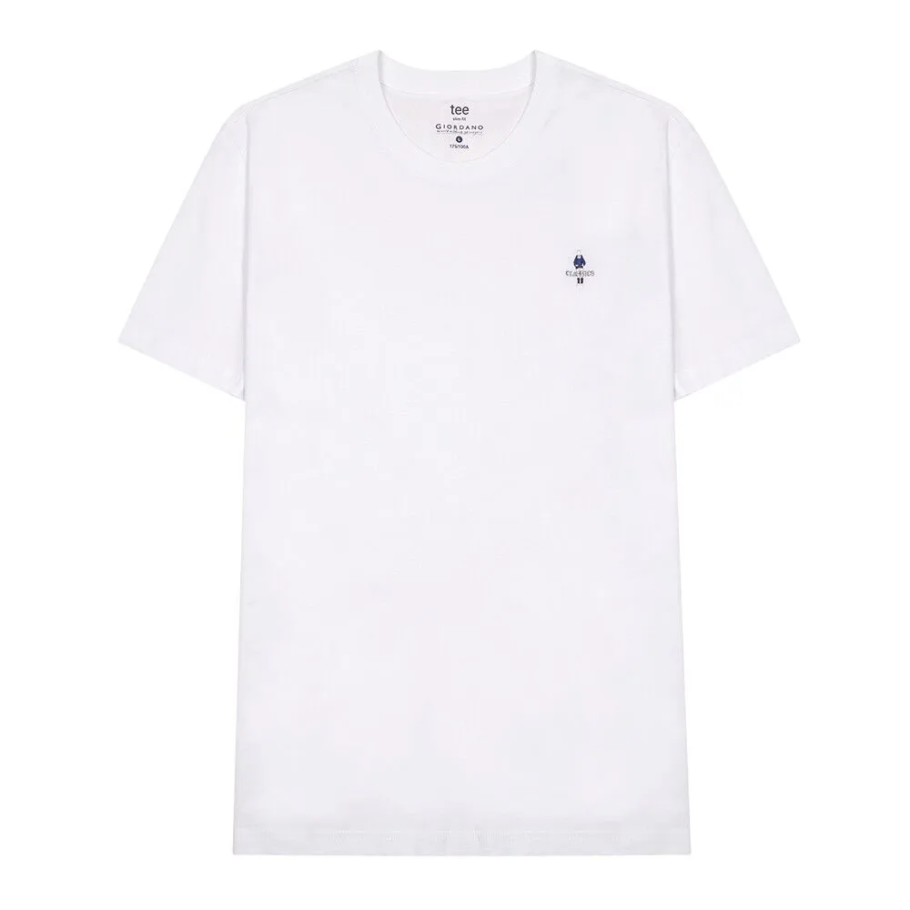 GIORDANO White Men's Classic Man Embroidery Tees