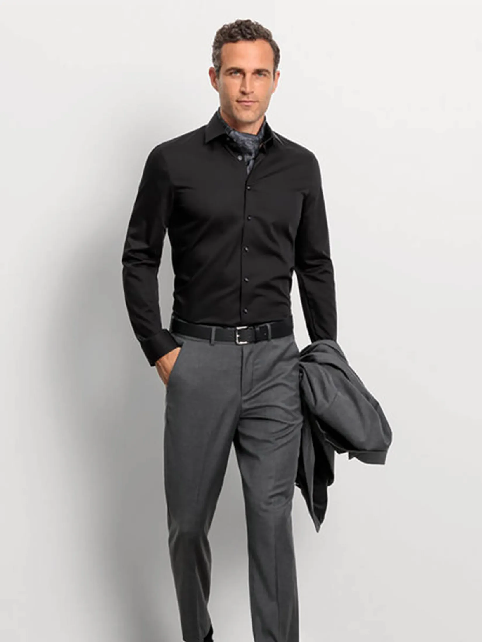 OLYMP MEN SHIRT LONG SLEEVES BUSINESS SHIRT SUPER SLIM FIT BLACK