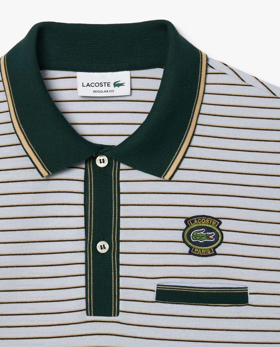 LACOSTE Striped Cotton Piqu  Heritage Badge Polo Shirt Light Blue