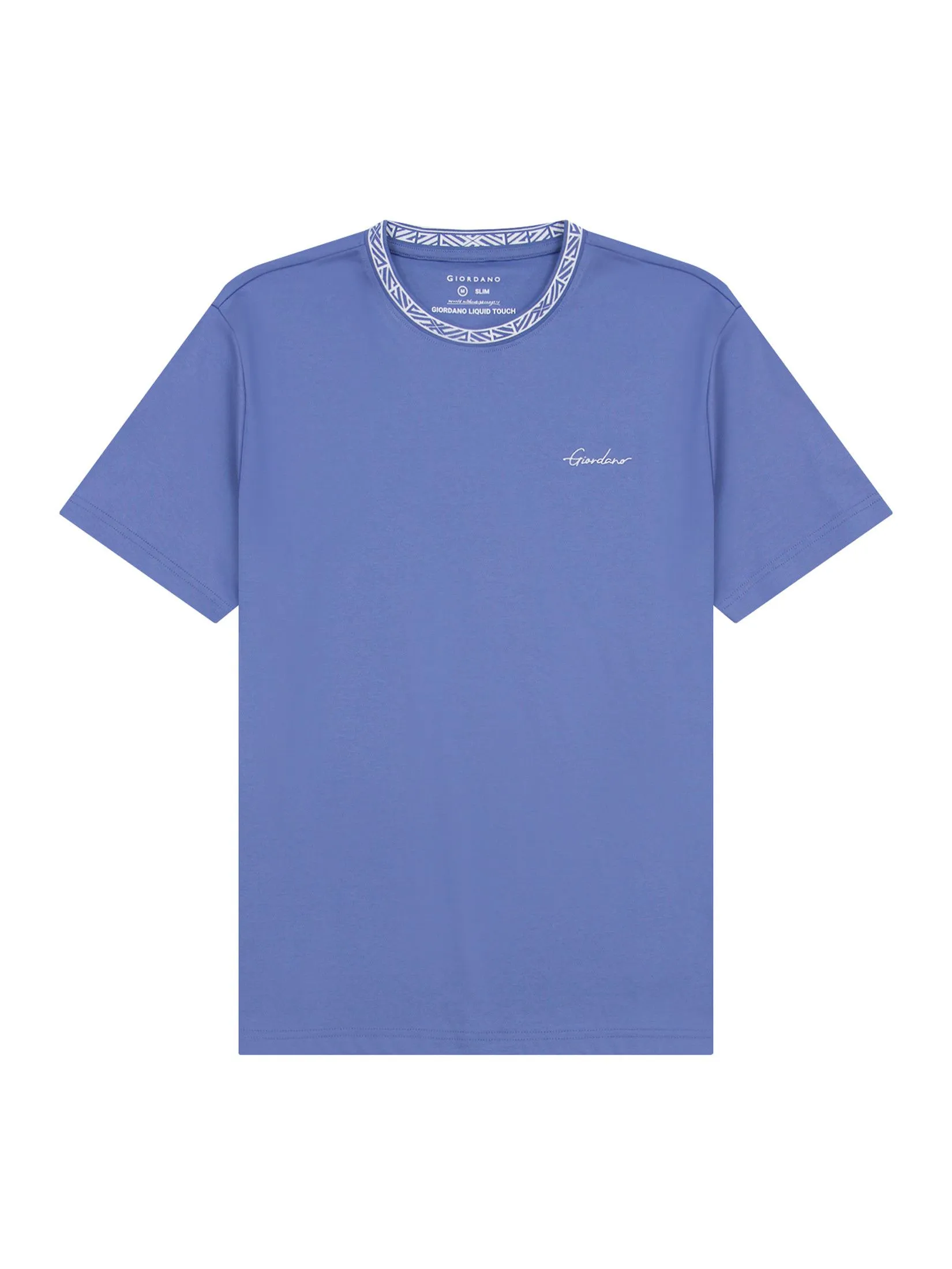 GIORDANO Men's Slim Interlock Tee (Liquid Touch) Colony blue Purple