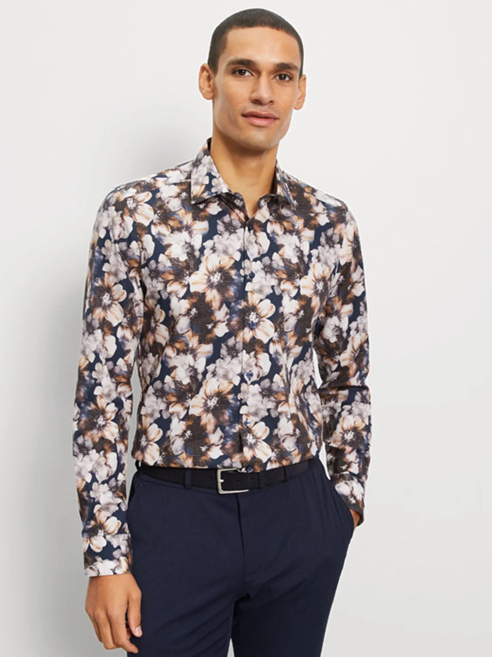 OLYMP MEN S SHIRT LONG SLEEVES CASUAL SHIRT BODY FIT EASY IRON NAVY