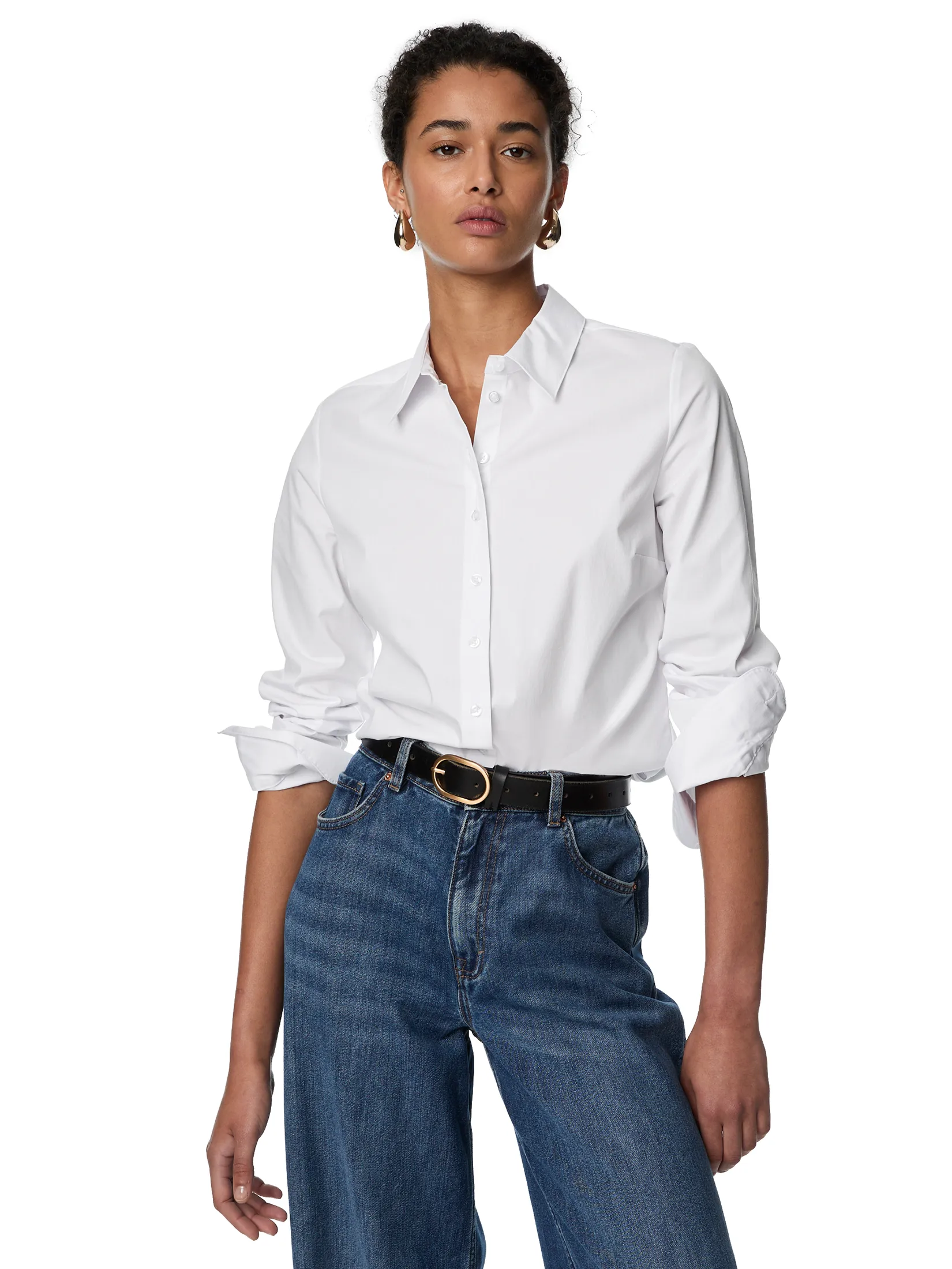 MARKS & SPENCER Women Shirt Cotton Rich Fitted Collared