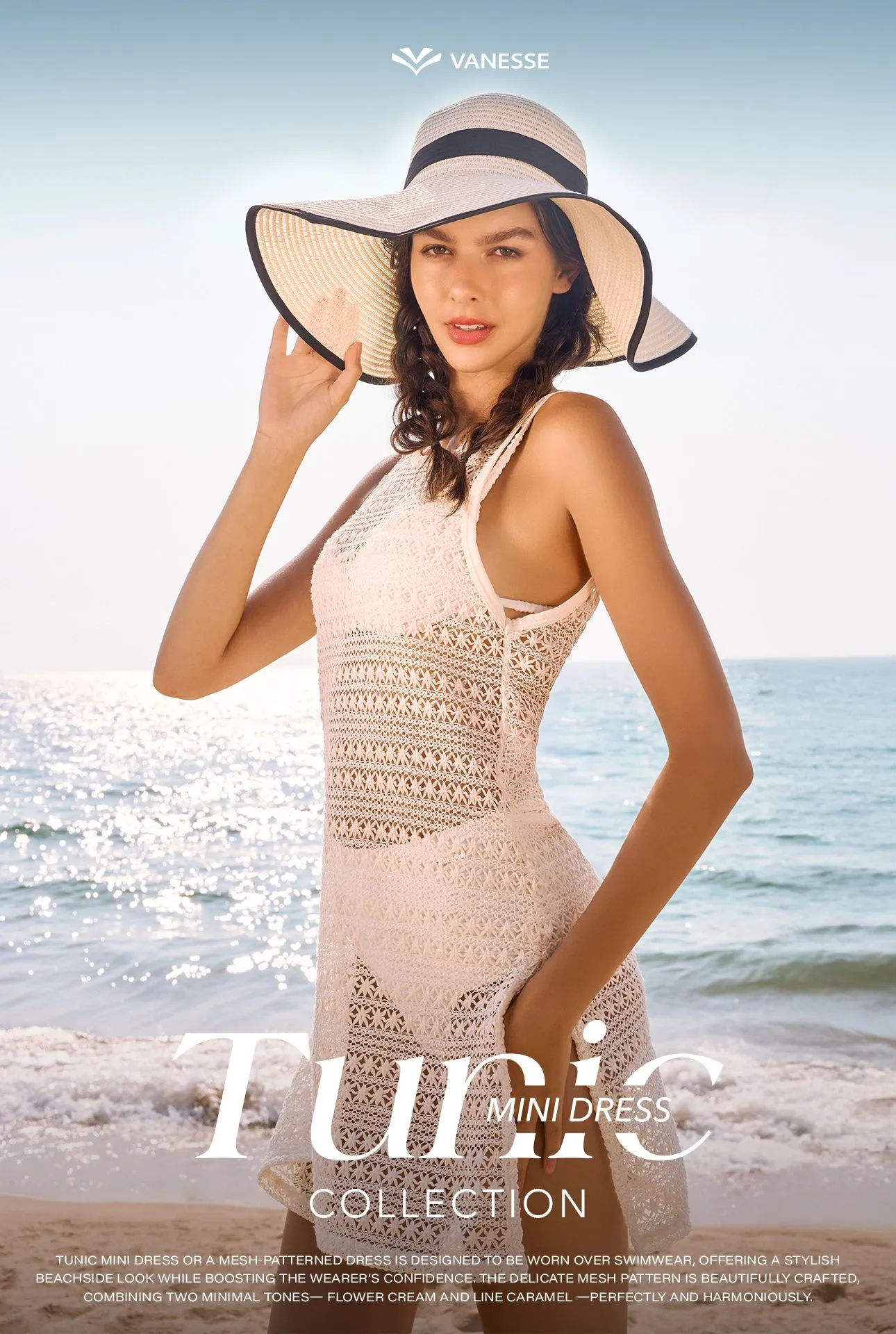 VANESSE Cream TUNIC MINI DRESS(FLOWER CREAM) (029101)