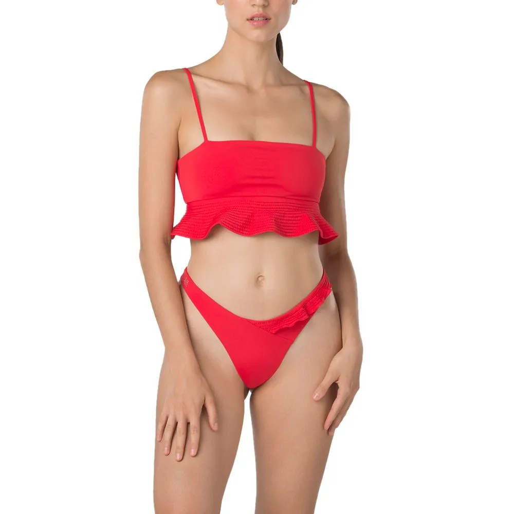 ANGELYS BALEK Red Peplum Bikini & Brazilian Bottom Women Swimsuit Size - M