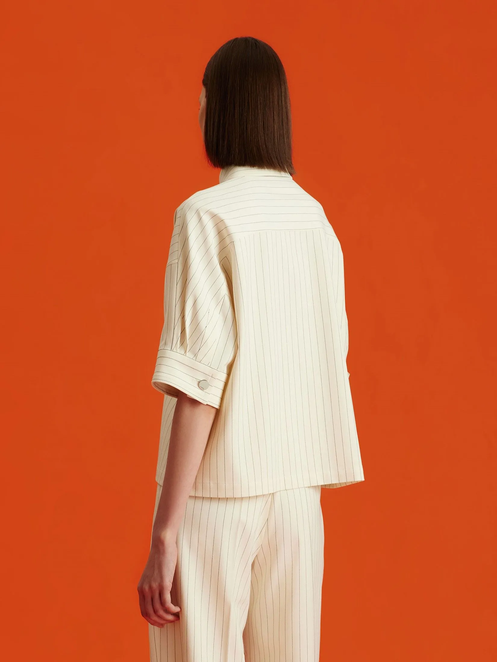 ASAVA (AW24) Pinstriped Women Cropped Shirt Ivory